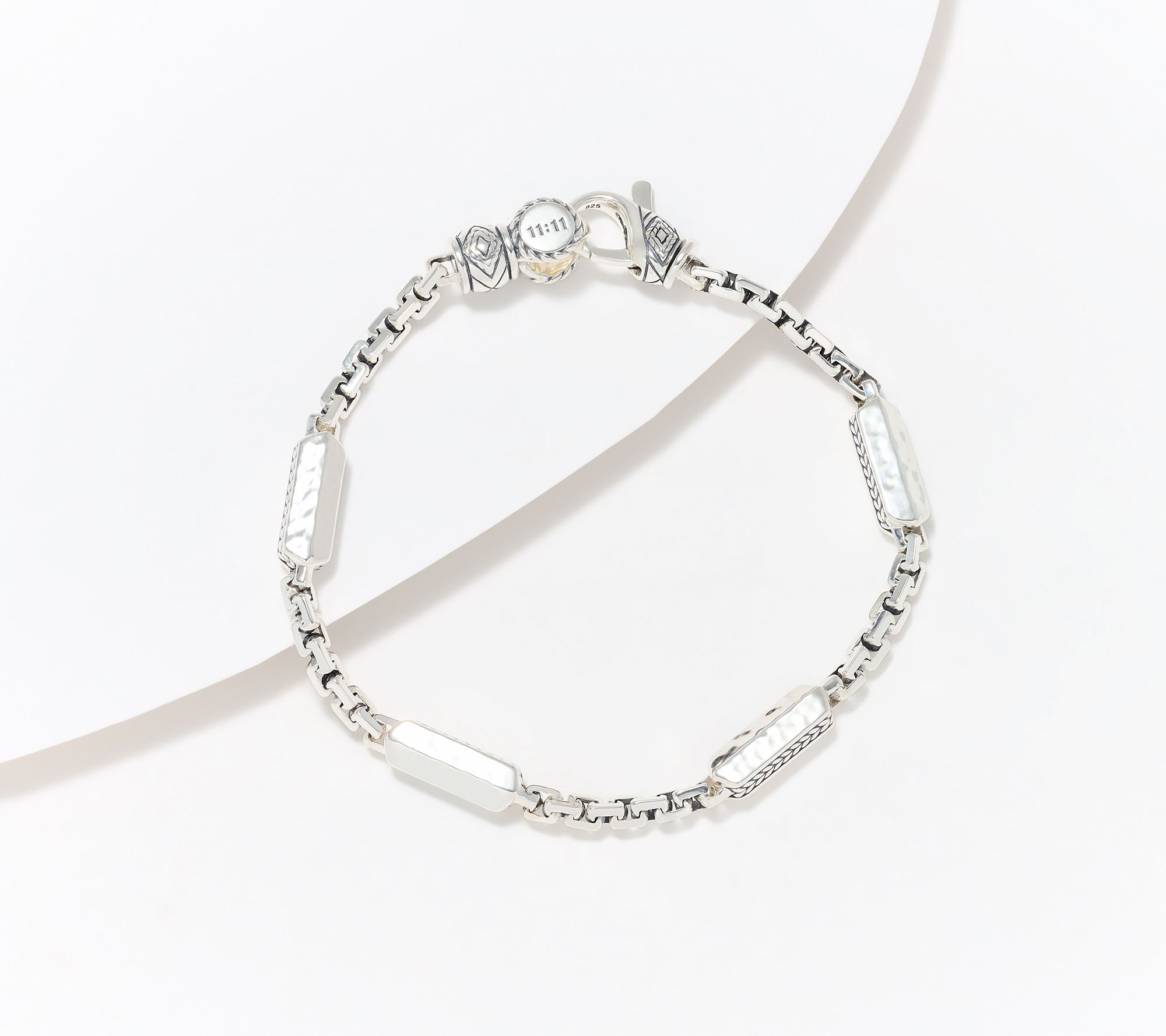 JAI x Alberti Sterling Silver Mirror Cut Box Chain Station Bracelet, 17g