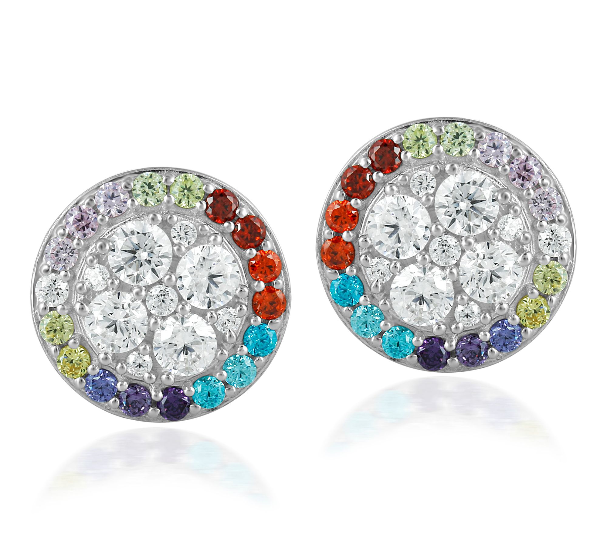 Diamonique x Kathy Levine Multi-color Stud Earrings, Sterling