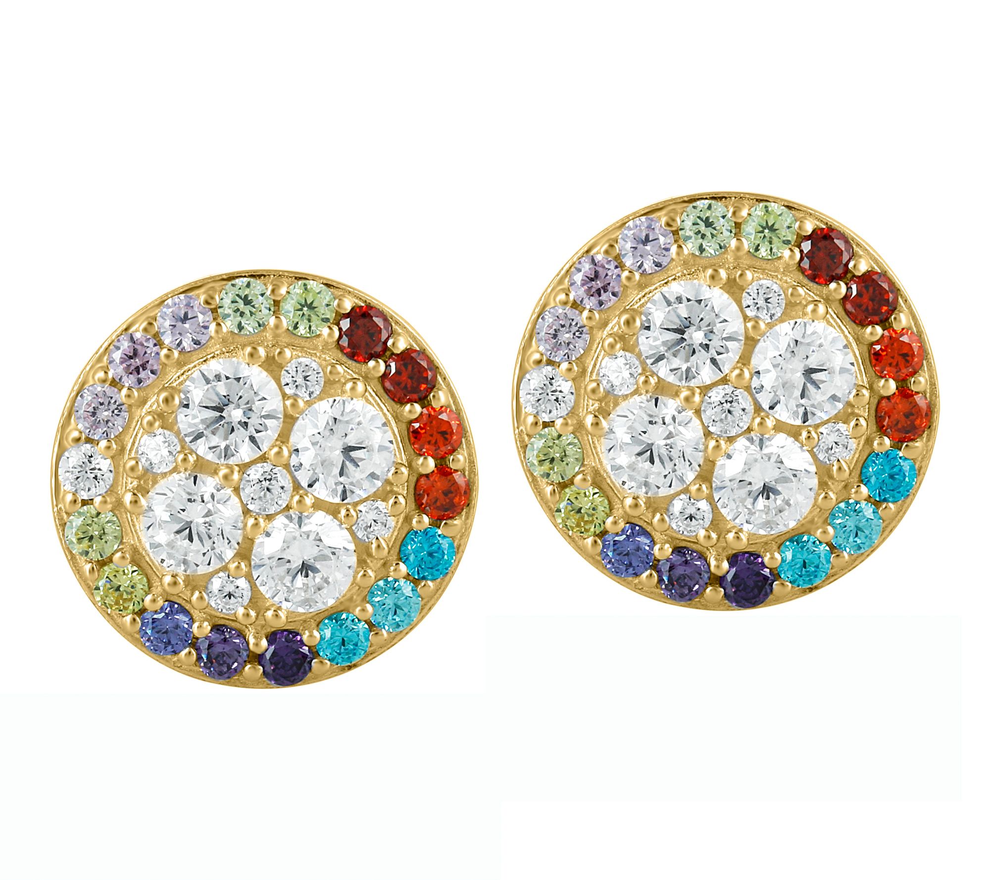 Diamonique x Kathy Levine Multi-color Stud Earrings, Sterling