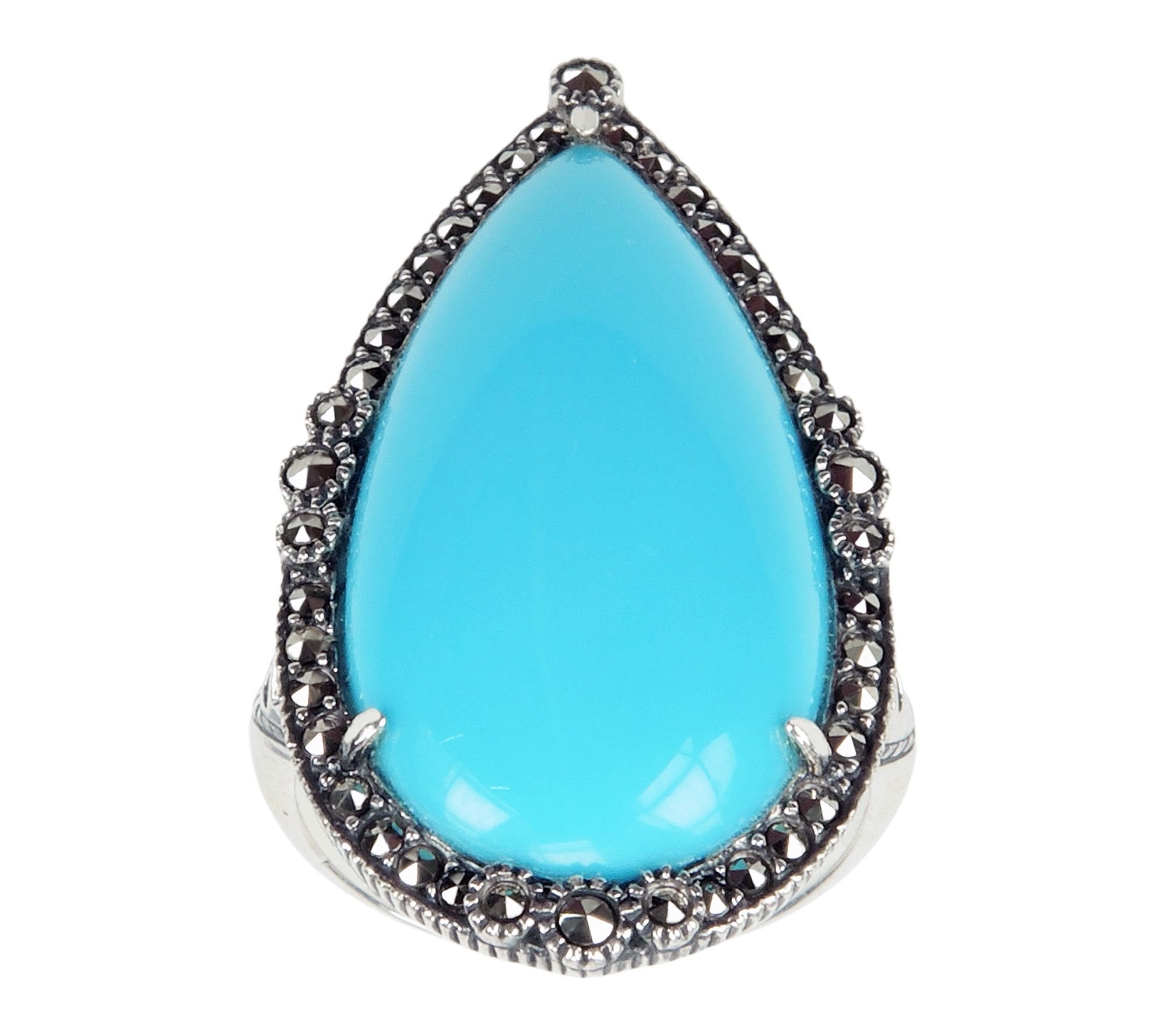 Suspicion Turqouise & Marcasite Halo Ring, Sterling Silver