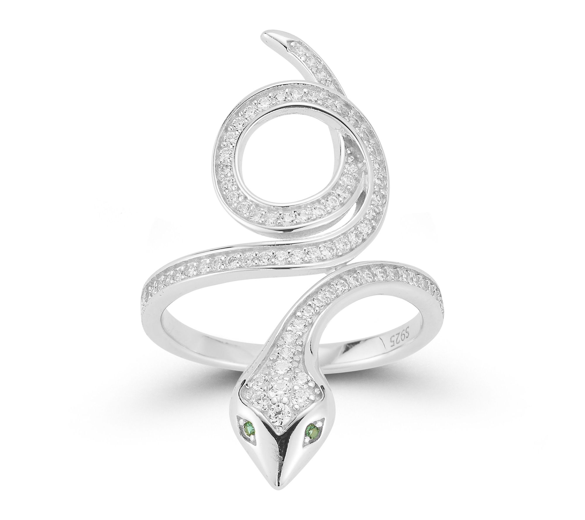 Sterlina Silver Pave Twisty Snake Ring, Sterling