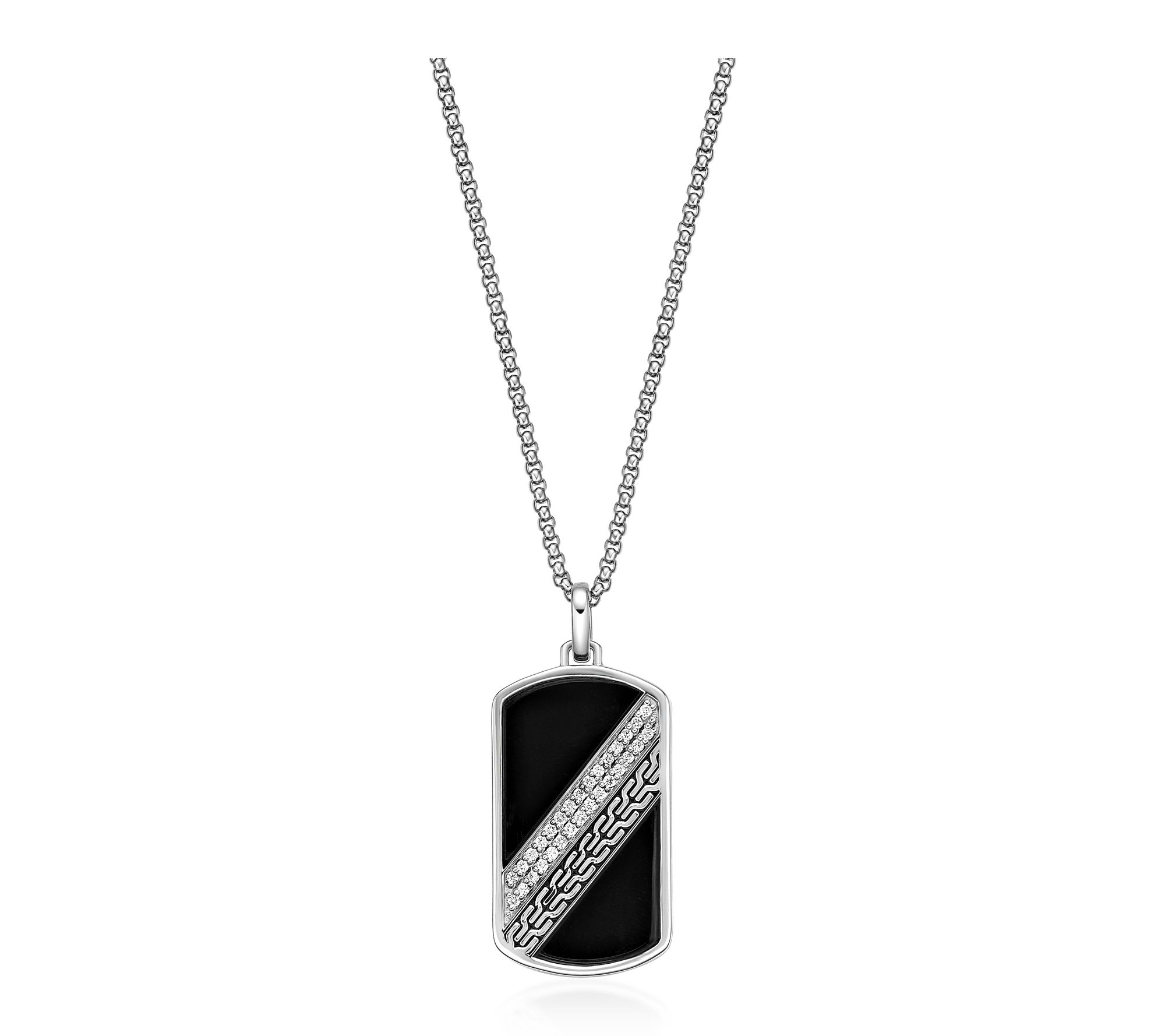 LYNX Men's Sterling Silver Onyx & Diamond Pendant w/ Chain