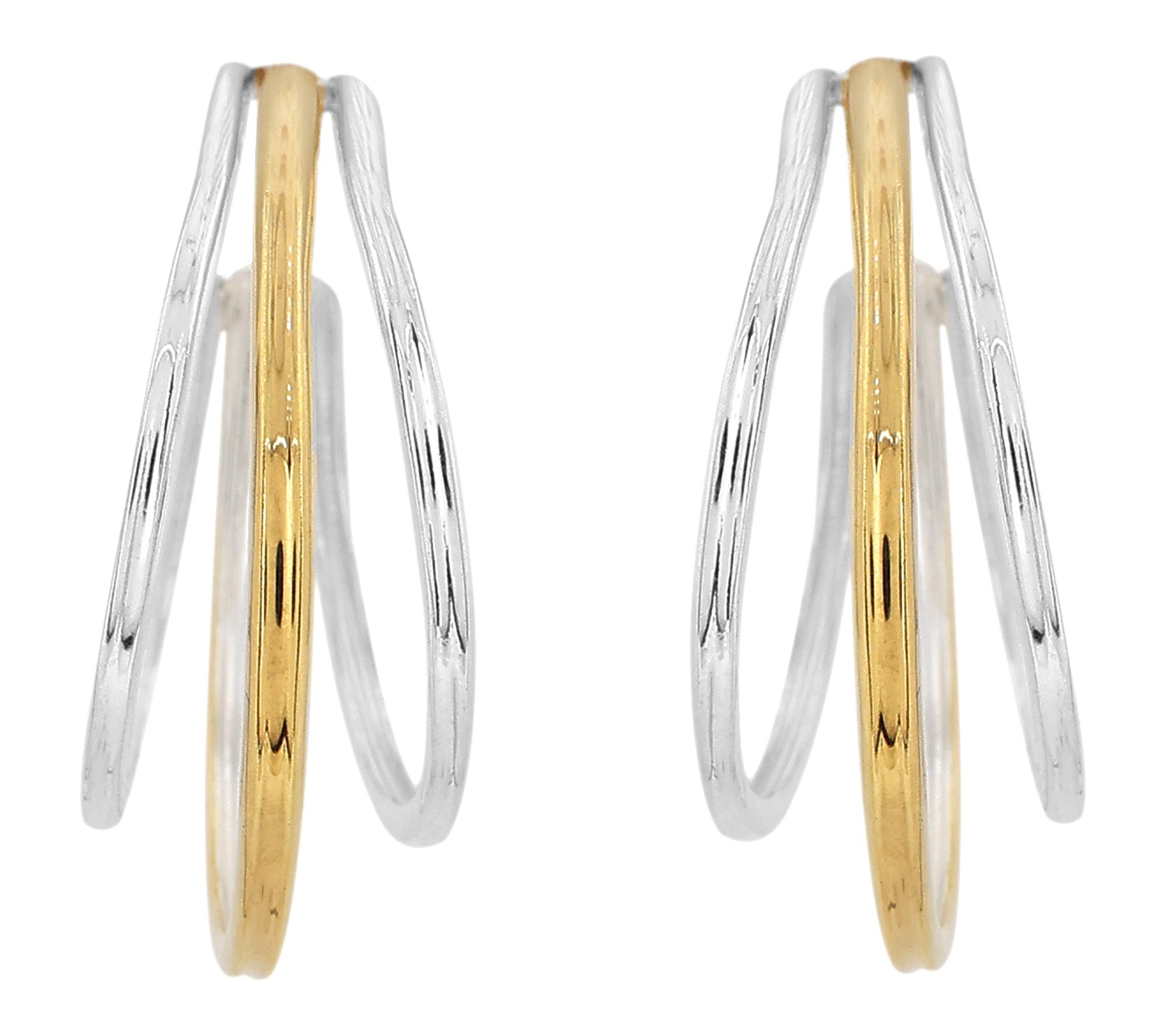 Sterling Silver Two-Tone Triple Hoop Earrings,Sterling Silver