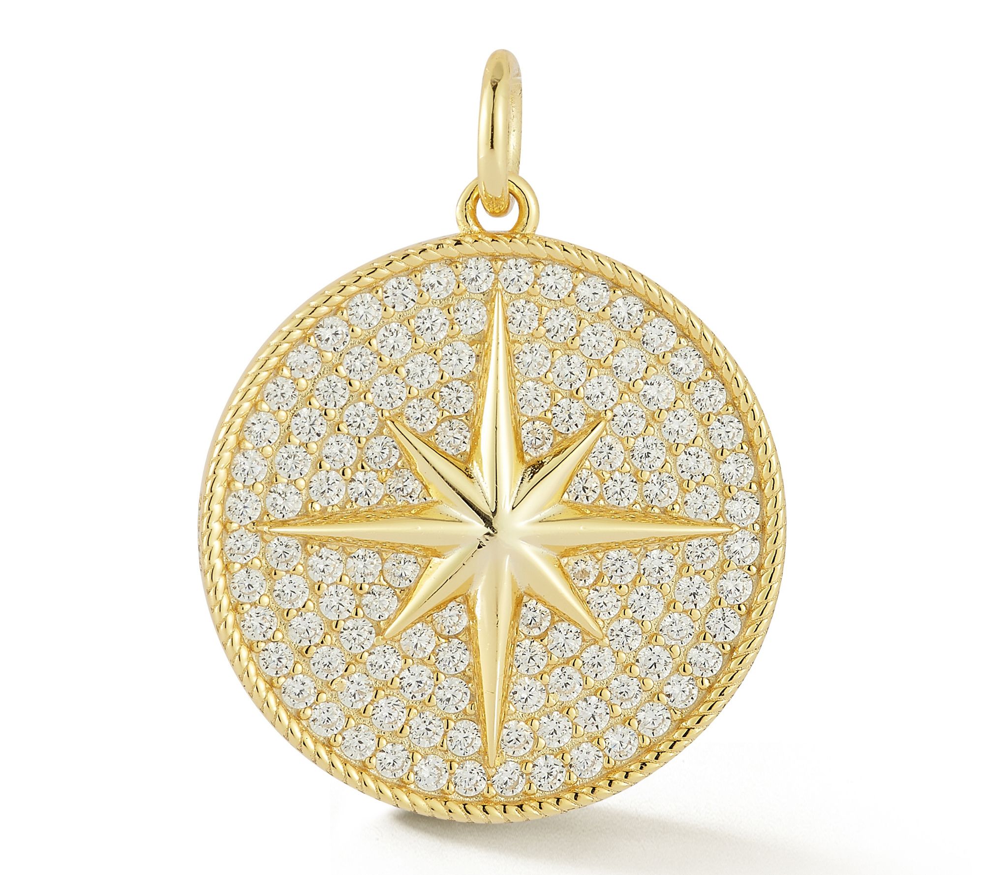 Sterlina Silver Pave Star Disc Pendant, Sterling