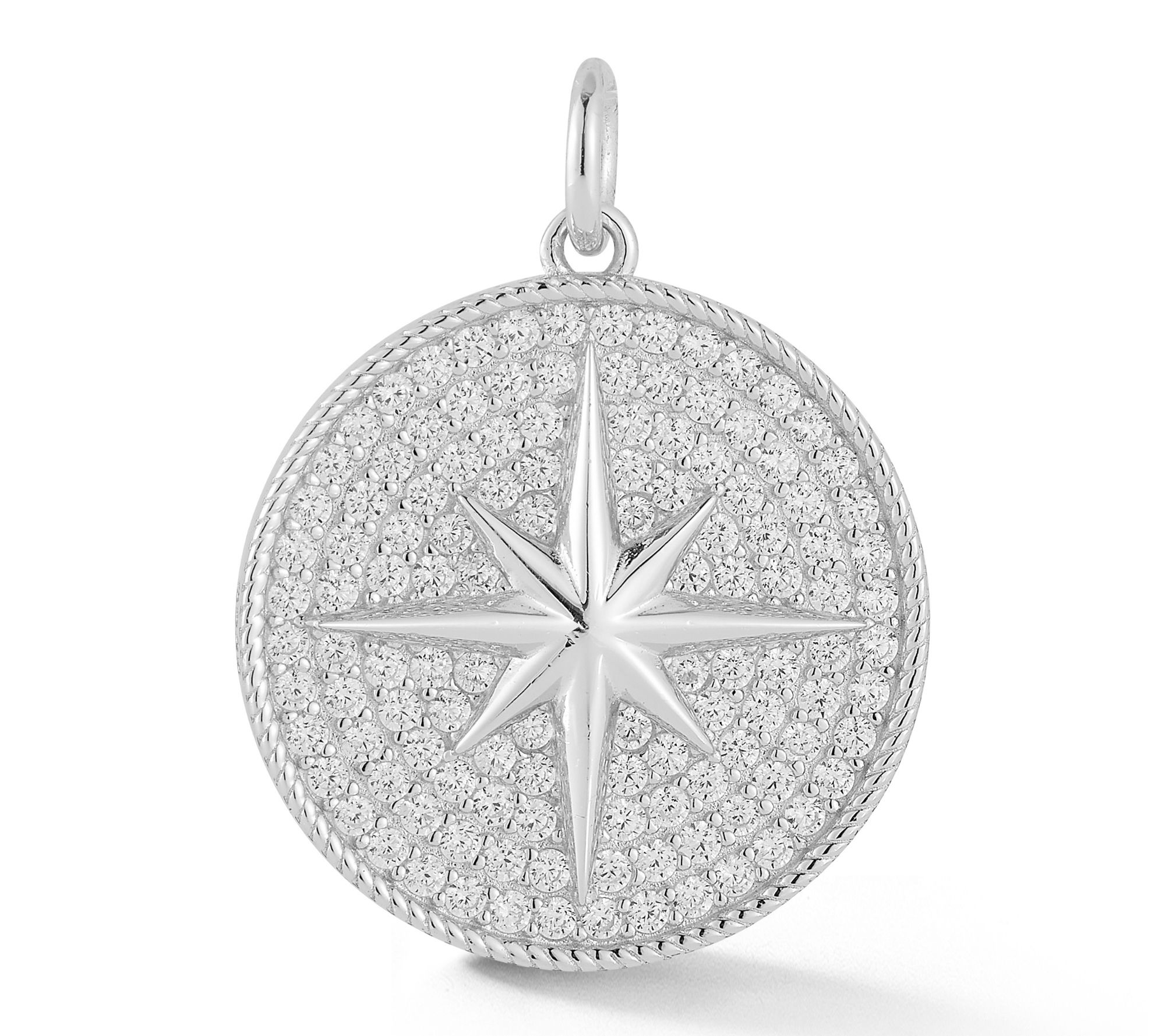Sterlina Silver Pave Star Disc Pendant, Sterling