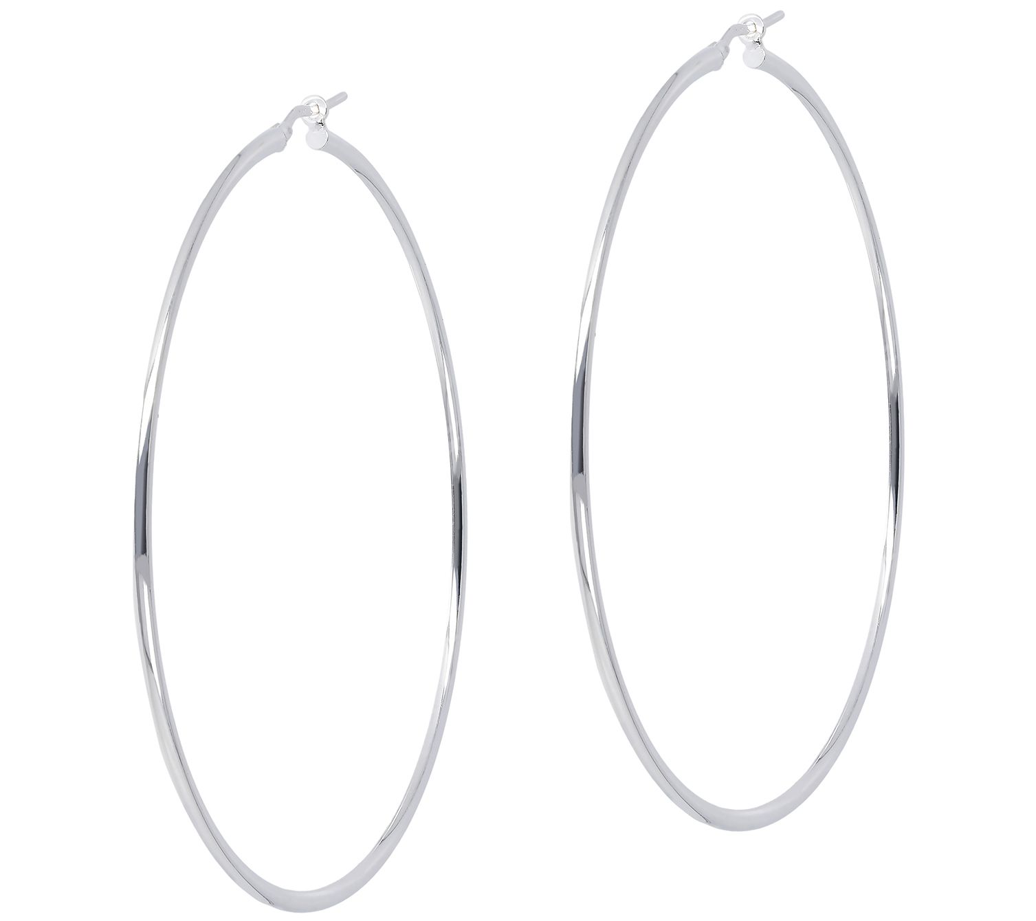 Italian Silver Polished 2-1/2" Round Hoop Earrings