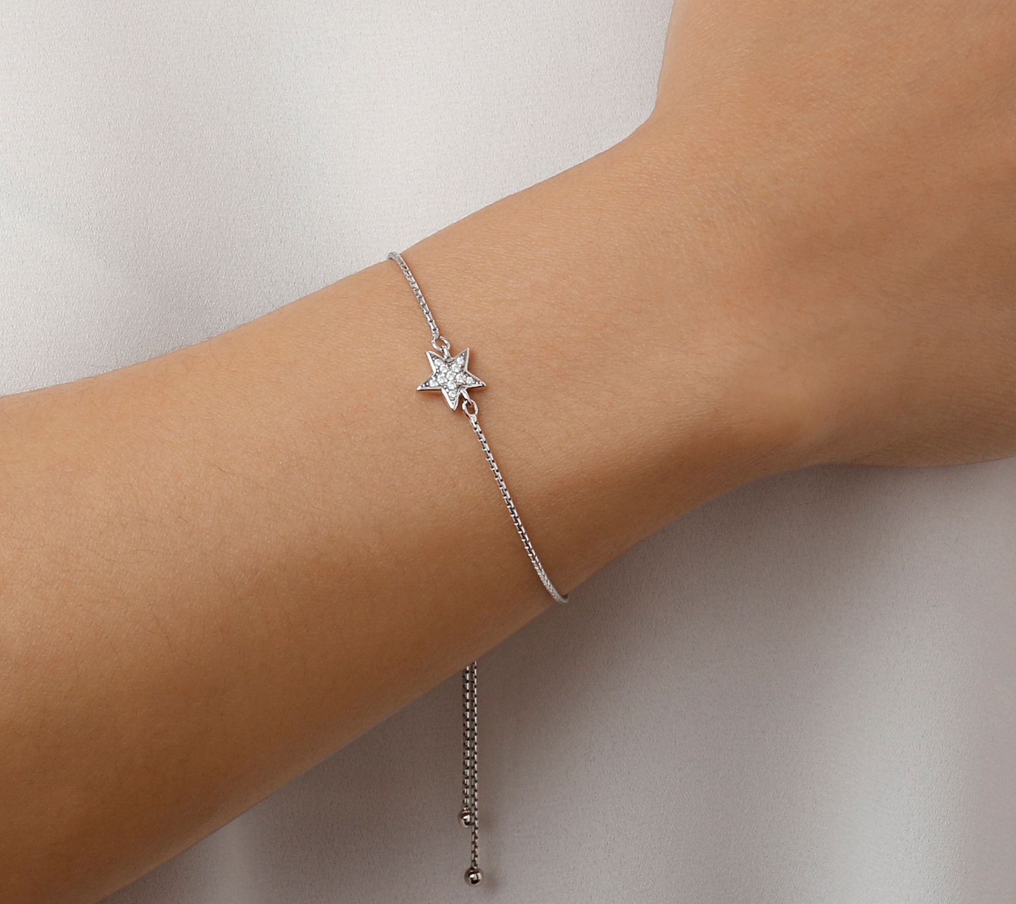 Diamonique Star Adjustable Friendship Bracelet Sterling