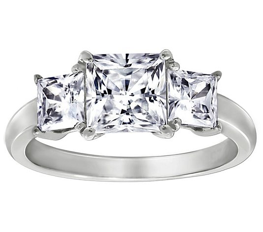 Diamonique 2.50 cttw 3 Stone Princess Cut Ring,Platinum Clad