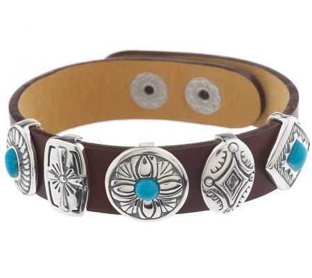 TURQUOISE LEATHER BRACELET - MODEL 338 - SILVEXCRAFT