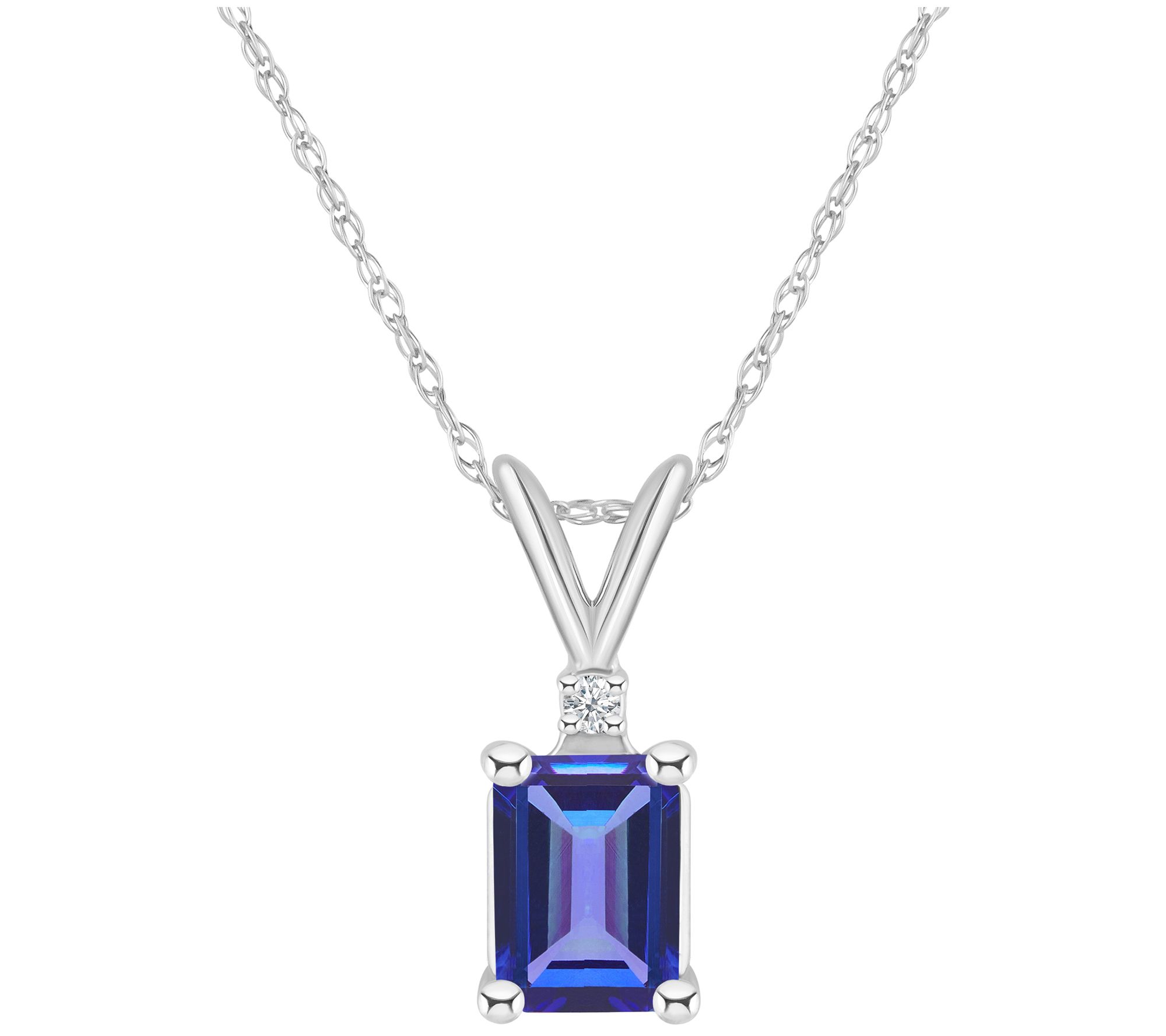 14K Gold 1.00 cttw Tanzanite & Diamond Accent Pendant w/ Chain