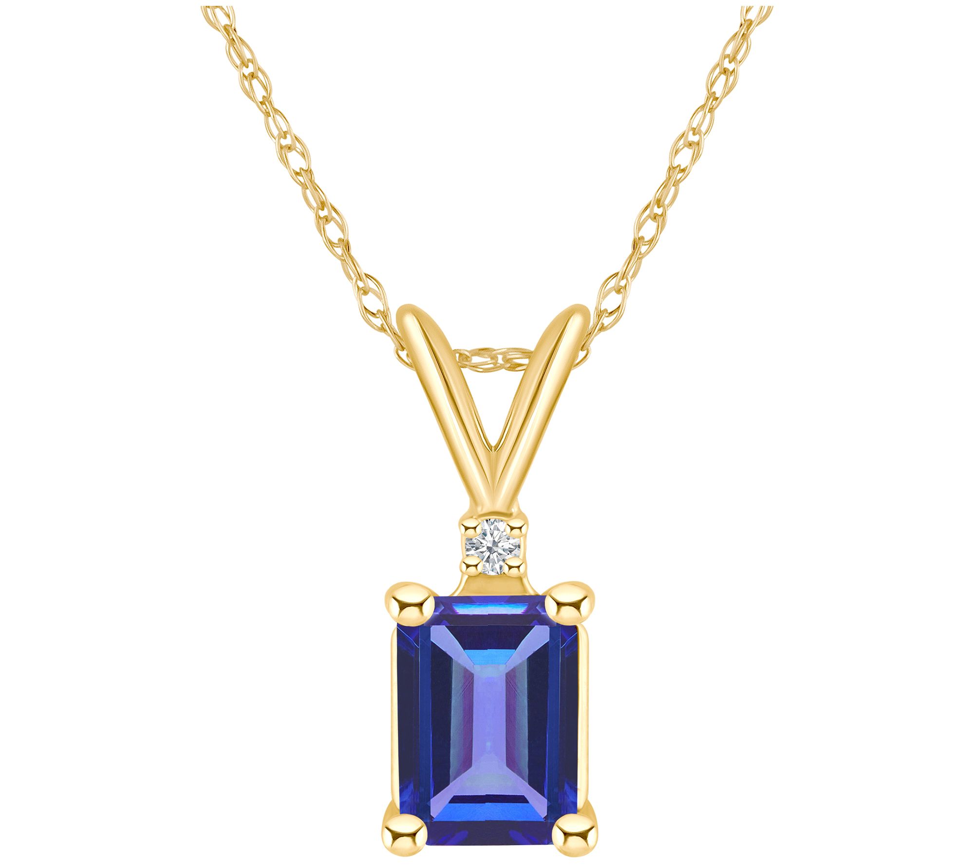 14K Gold 1.00 cttw Tanzanite & Diamond Accent Pendant w/ Chain