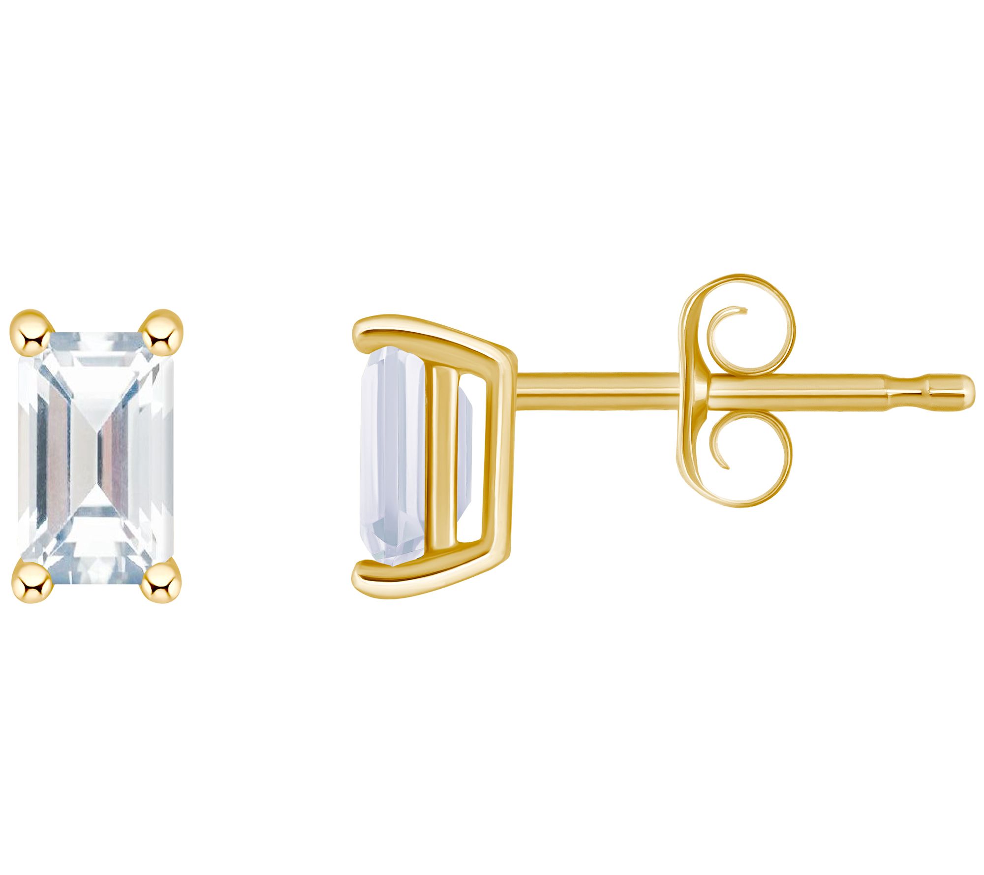 14K Gold Emerald Cut 0.80 cttw White Topaz Stud Earrings