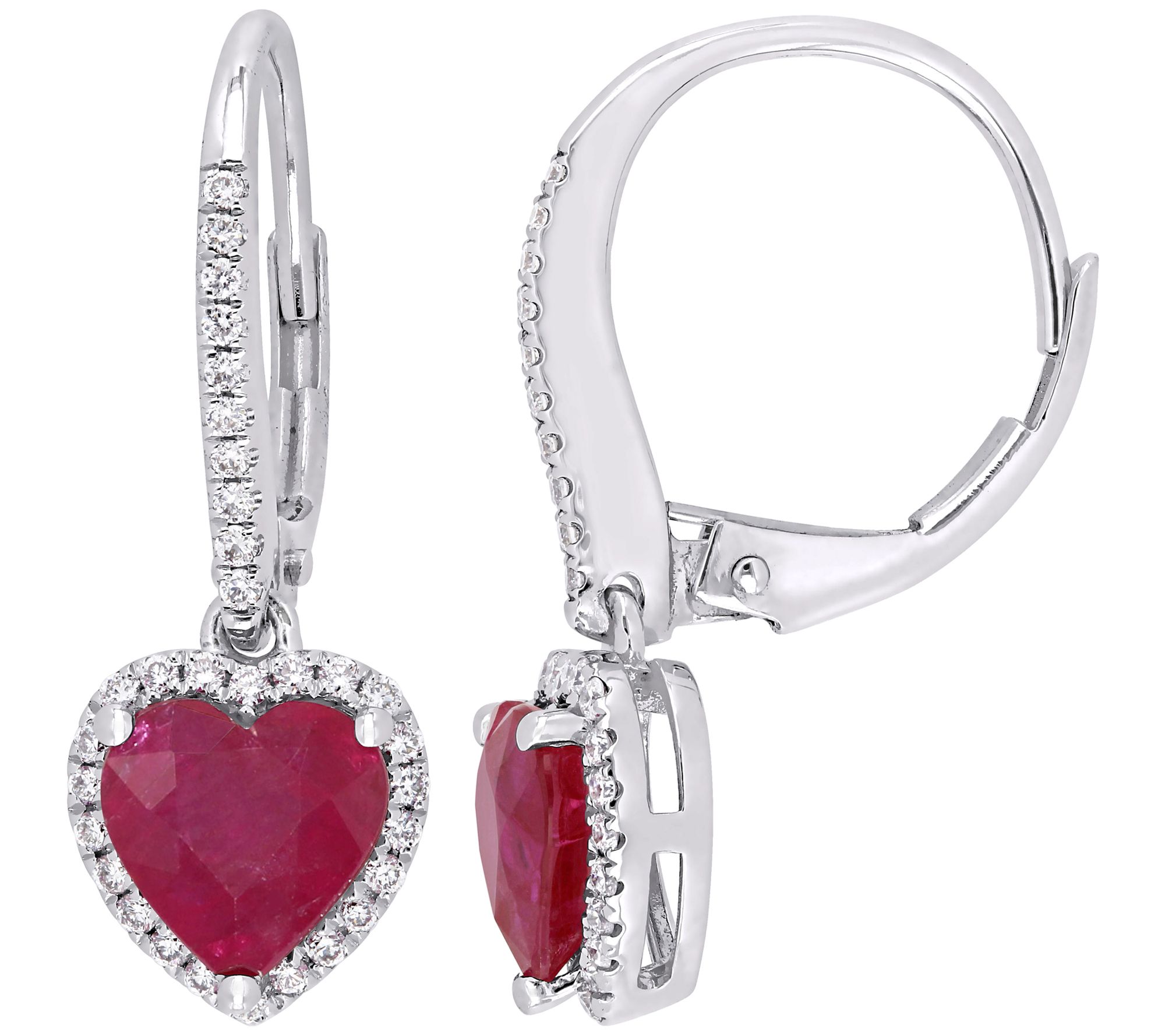 Bellini 14K 2.10 cttw Heart Ruby & DiamondEarrings