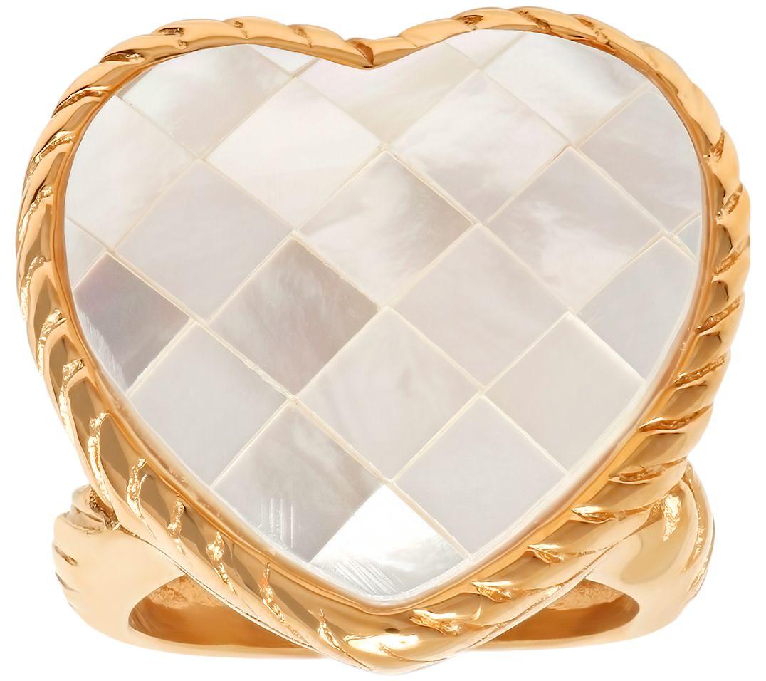 Steel by Design Stainless Steel Mother-of-PearlHeart Ring - QVC.com