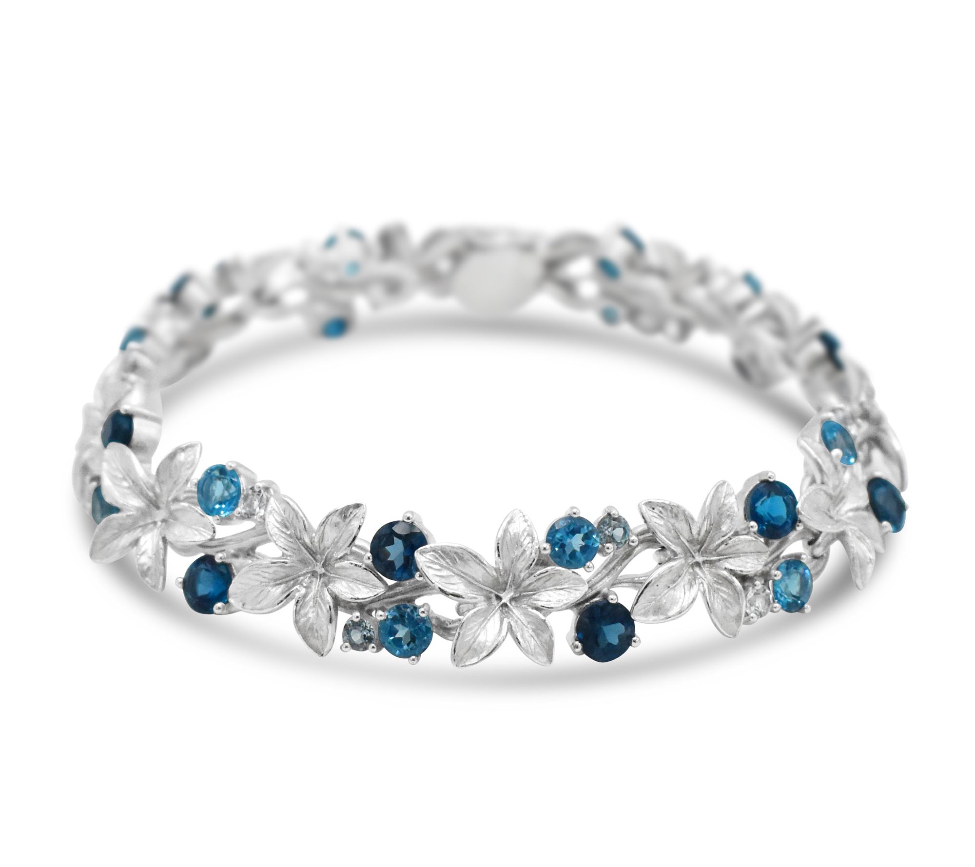 Ariva Sterling Silver Multi-Gemstone Floral Lin k Bracelet
