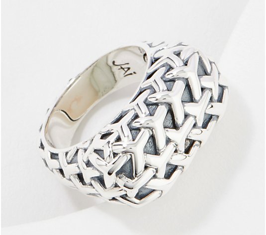 JAI Sterling Silver Carved Crane Textured Ring