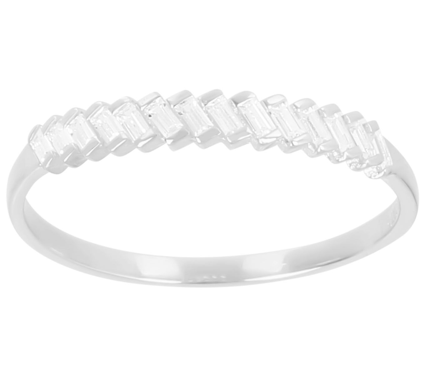 Diamonique Slanted Baguette Band Ring, 14K Gold