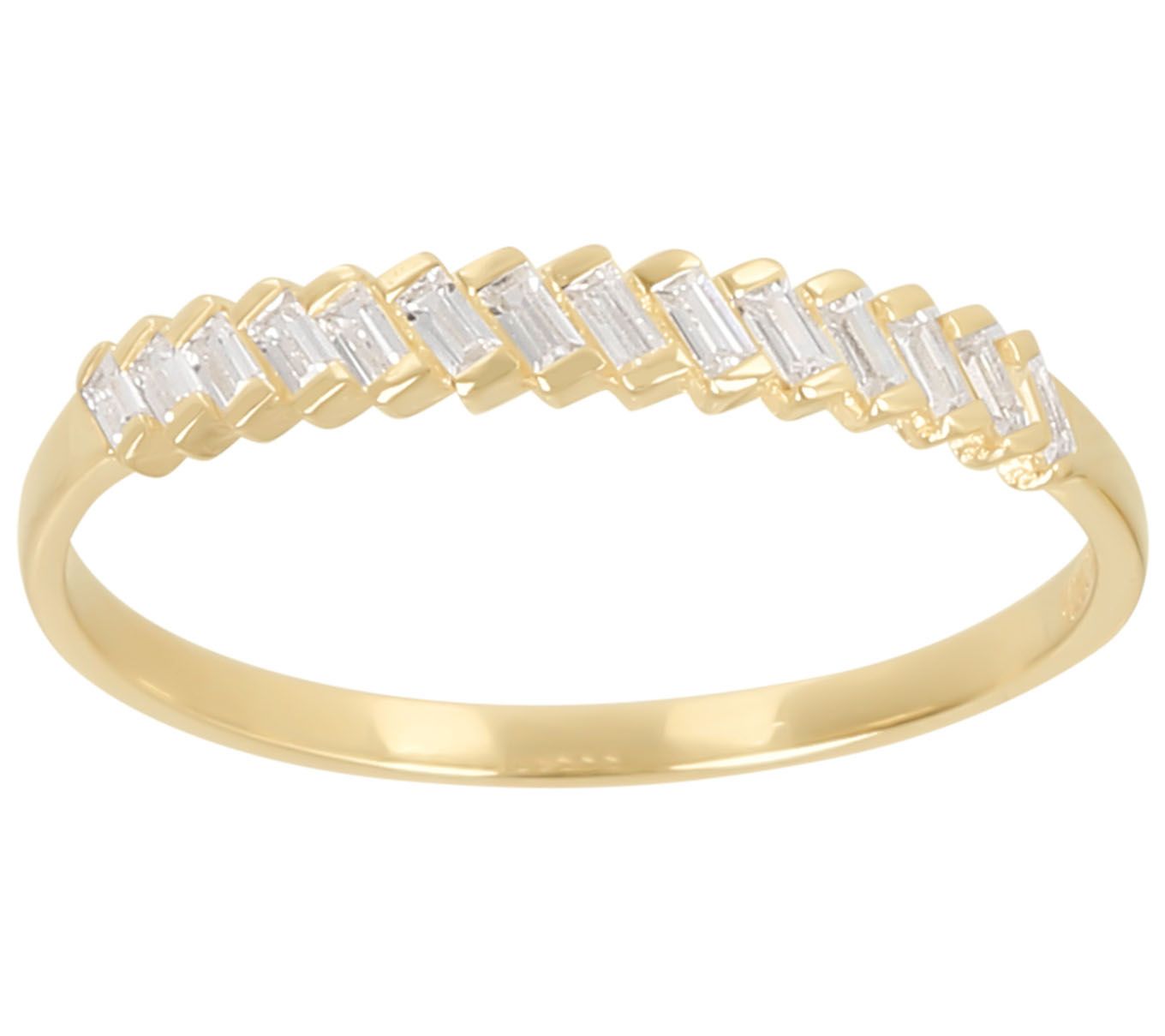 Diamonique Slanted Baguette Band Ring, 14K Gold