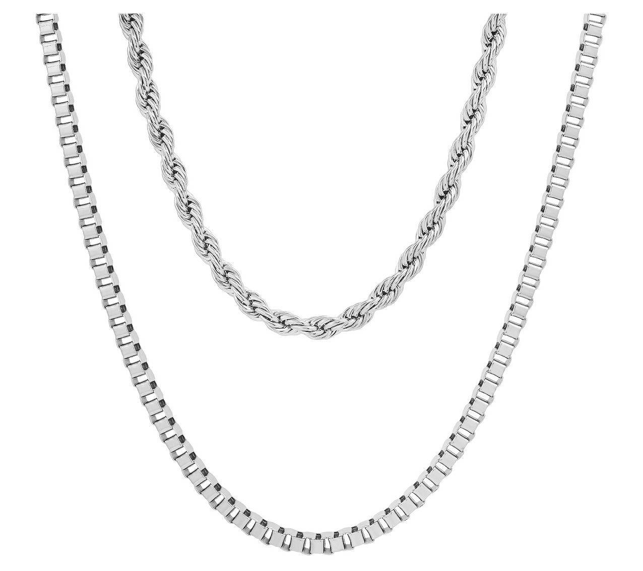 Steel by Design Men's Double Box & Rope Chain Necklace 