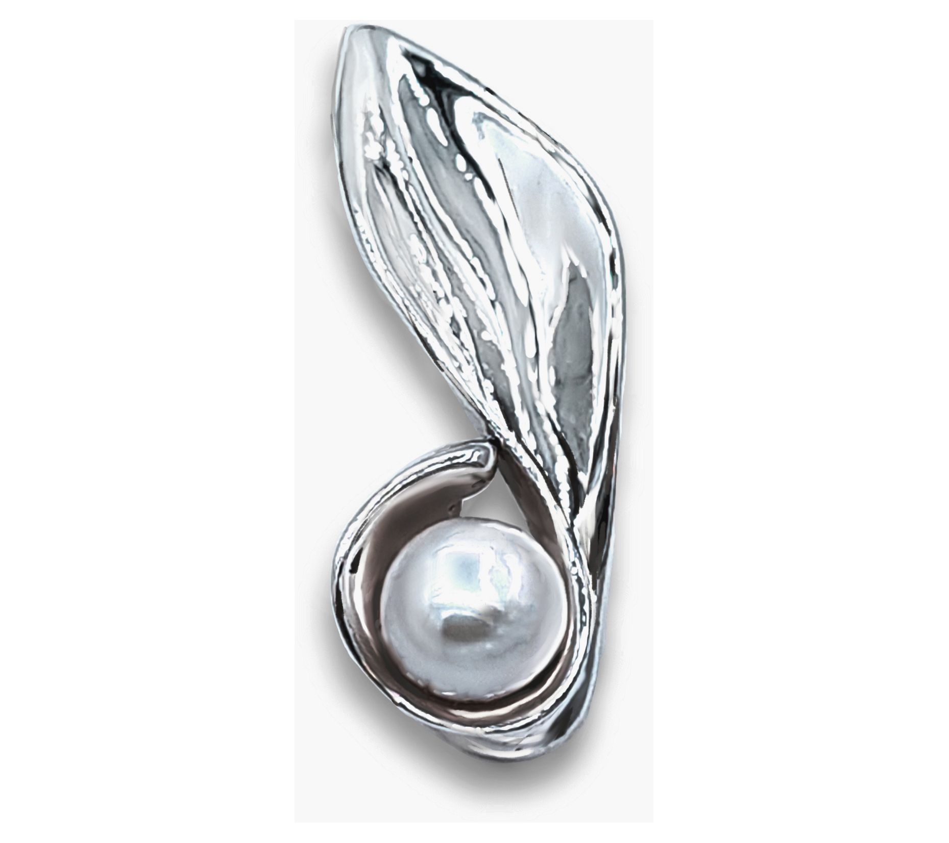 Hagit Sterling Silver Wrapped Leaf CulturedPearl Pendant