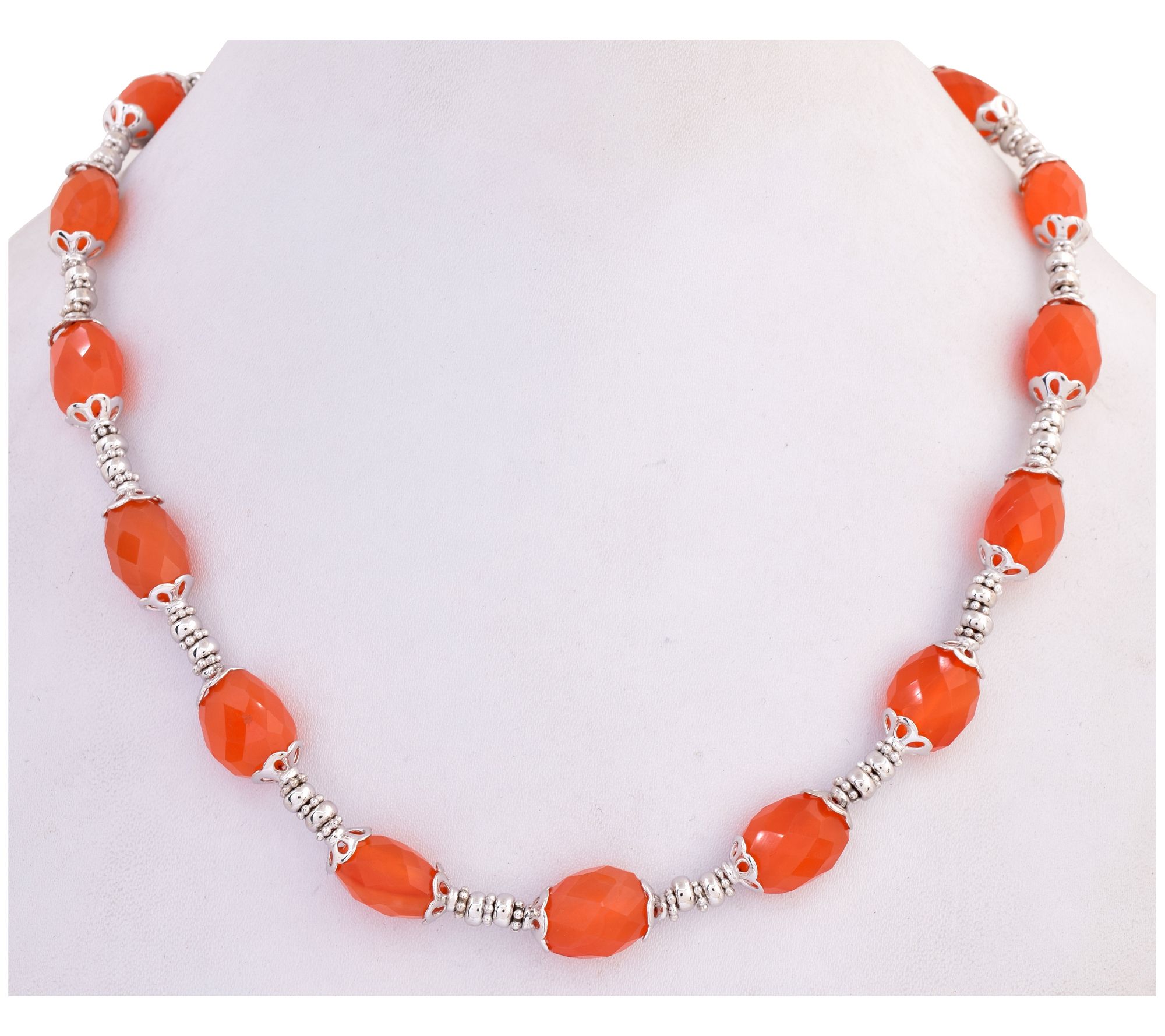 Affinity Gems Carnelian Faceted Bead Necklace, Sterling Silver