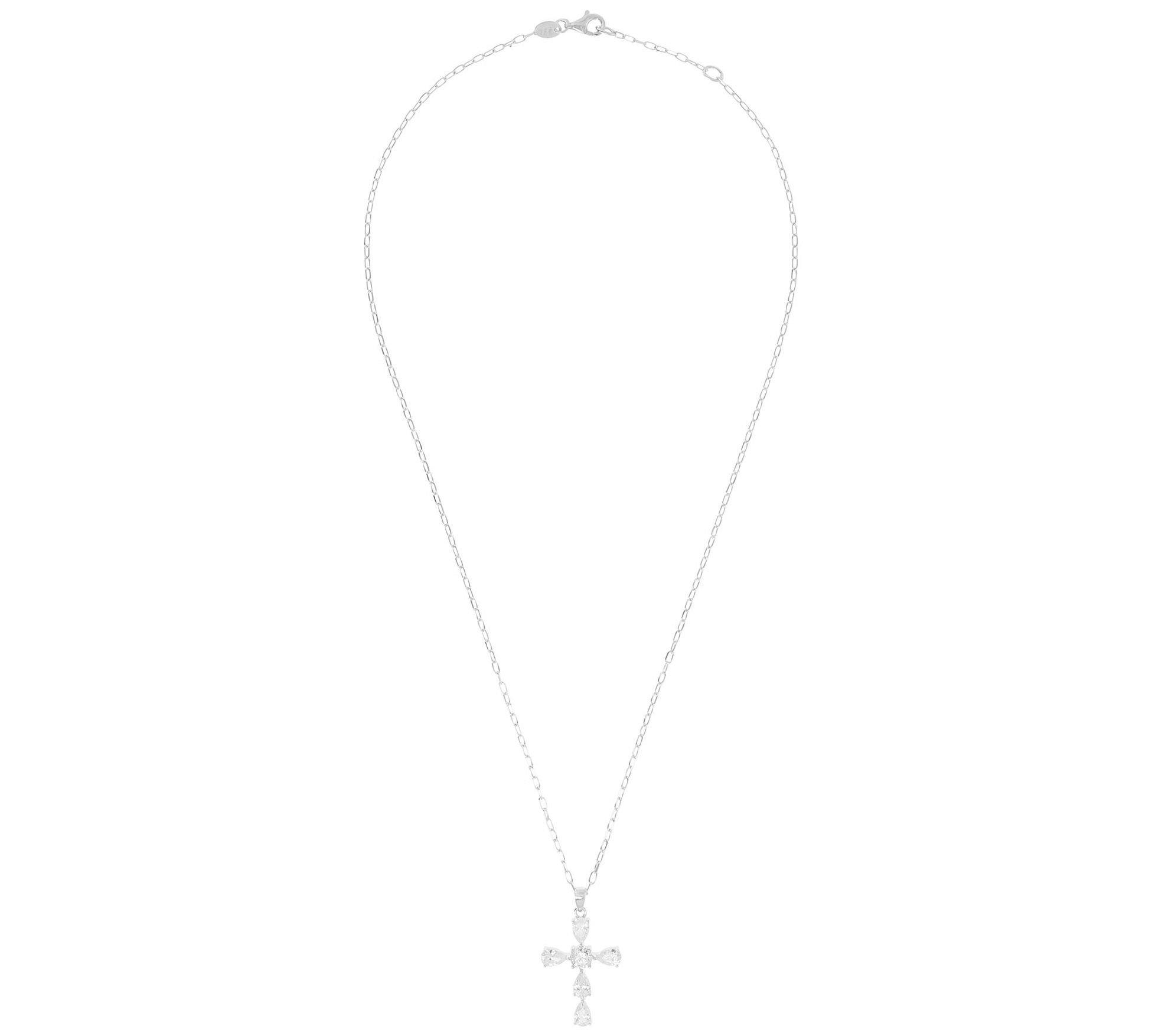 Diamonique 5.20 cttw Cross Pendant w/ Chain, Sterling Silver - QVC.com