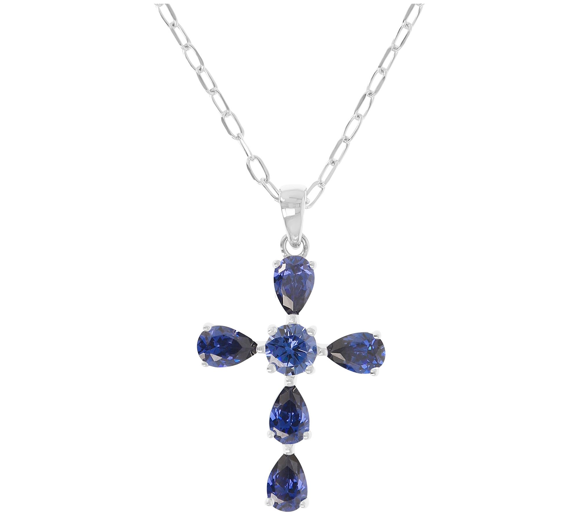 Diamonique 5.20 cttw Cross Pendant w/ Chain, Sterling Silver