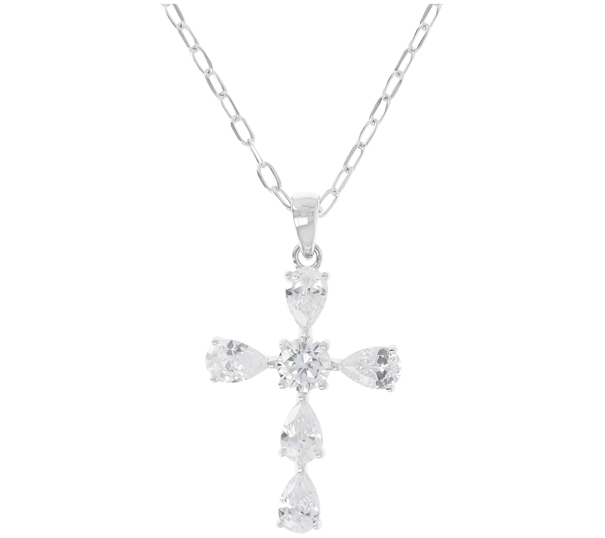 Diamonique 5.20 cttw Cross Pendant w/ Chain, Sterling Silver