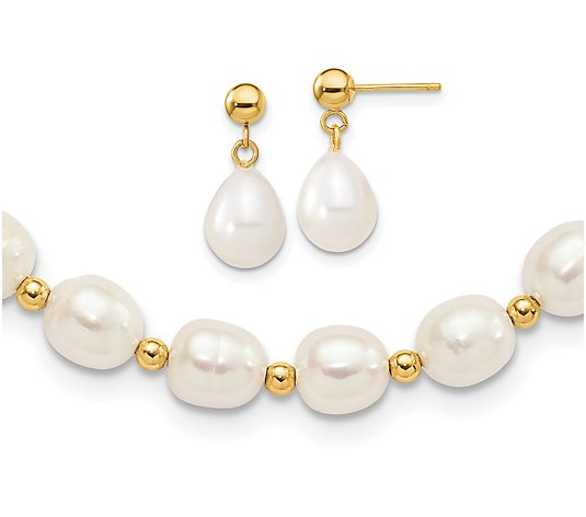 Affinity Cultured Pearl Necklace & Earrings Set, 14K Gold