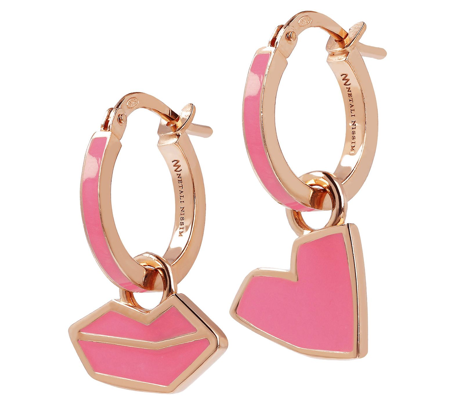 Netali Nissim Heart & Lips Hoop Earrings, 18 K Rose Plated