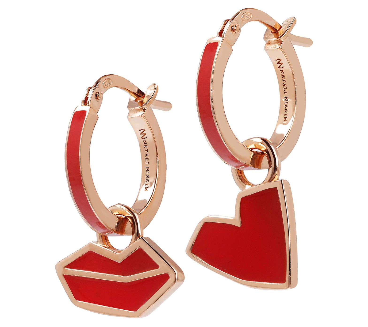 Netali Nissim Heart & Lips Hoop Earrings, 18 K Rose Plated