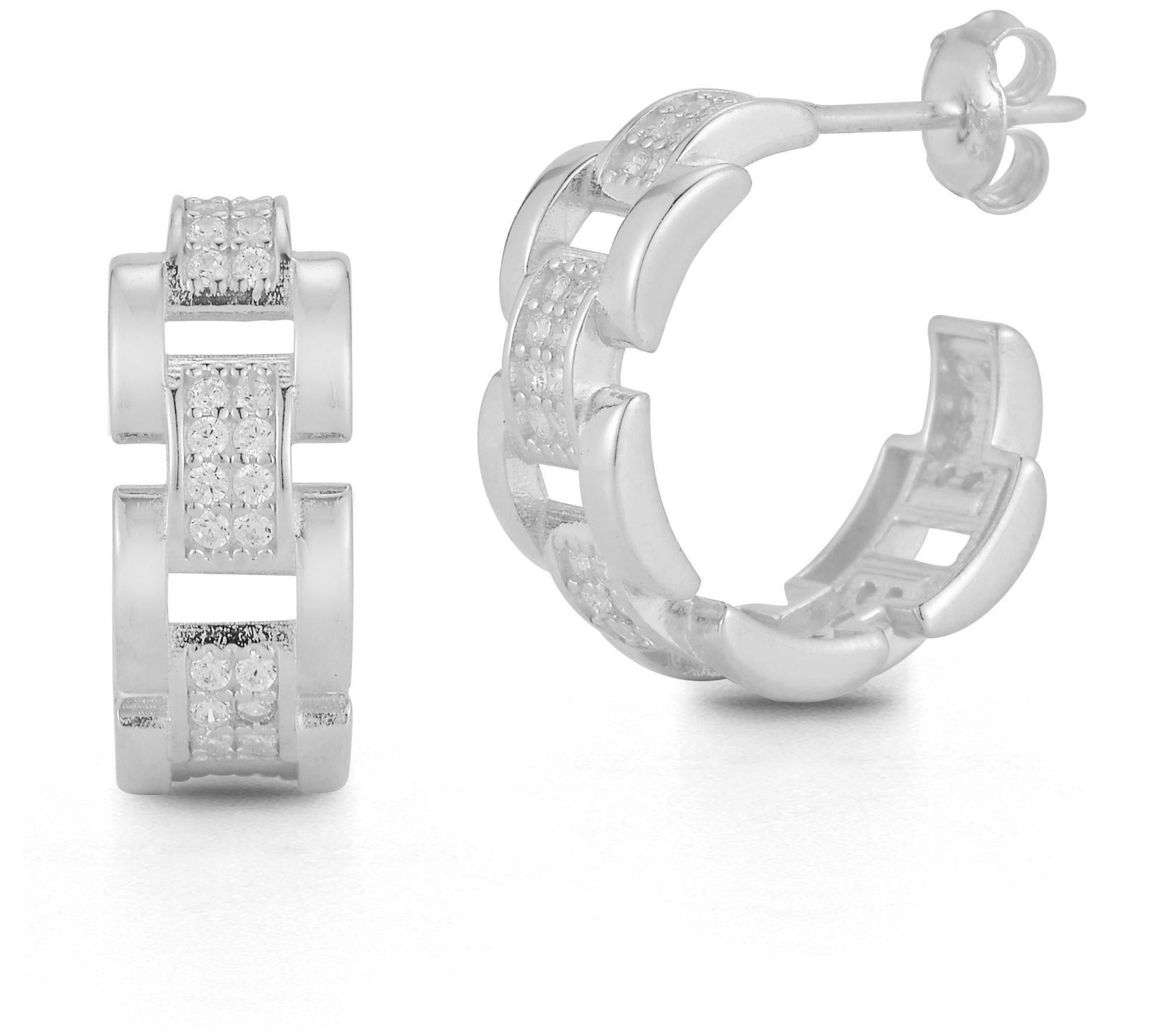 Sterlina Silver Pave Chain Hoop Earrings, Sterling