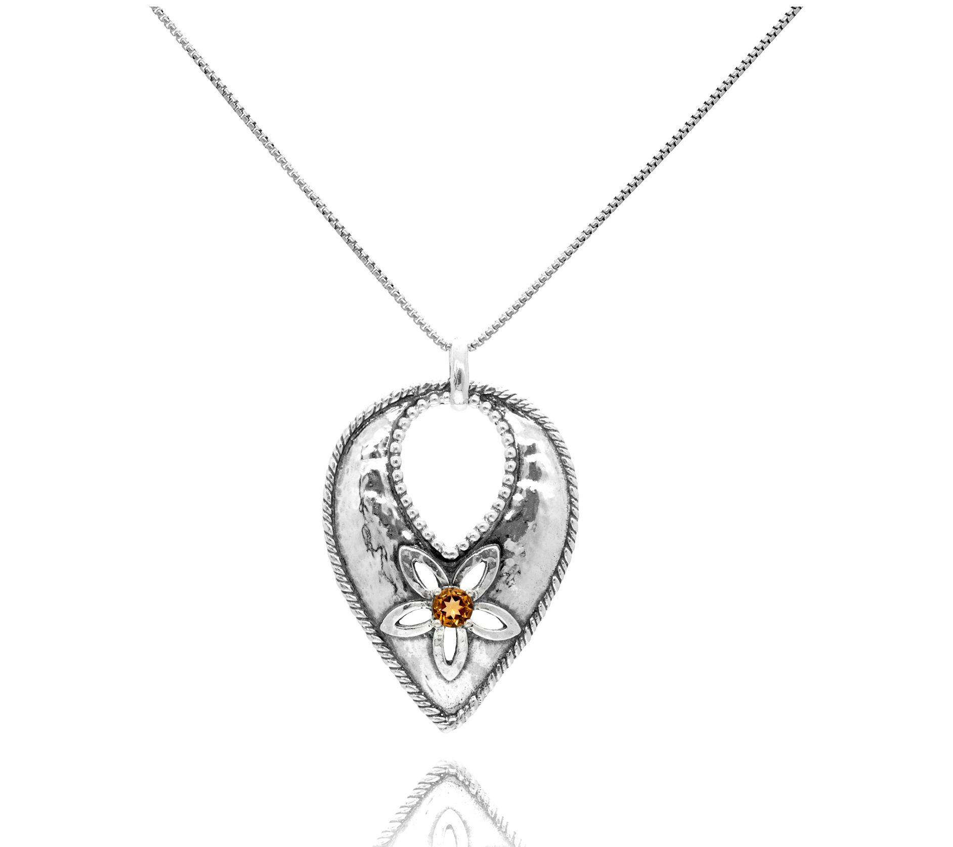 Or Paz Sterling Silver Floral Gemstone Pend ant w/ Chain