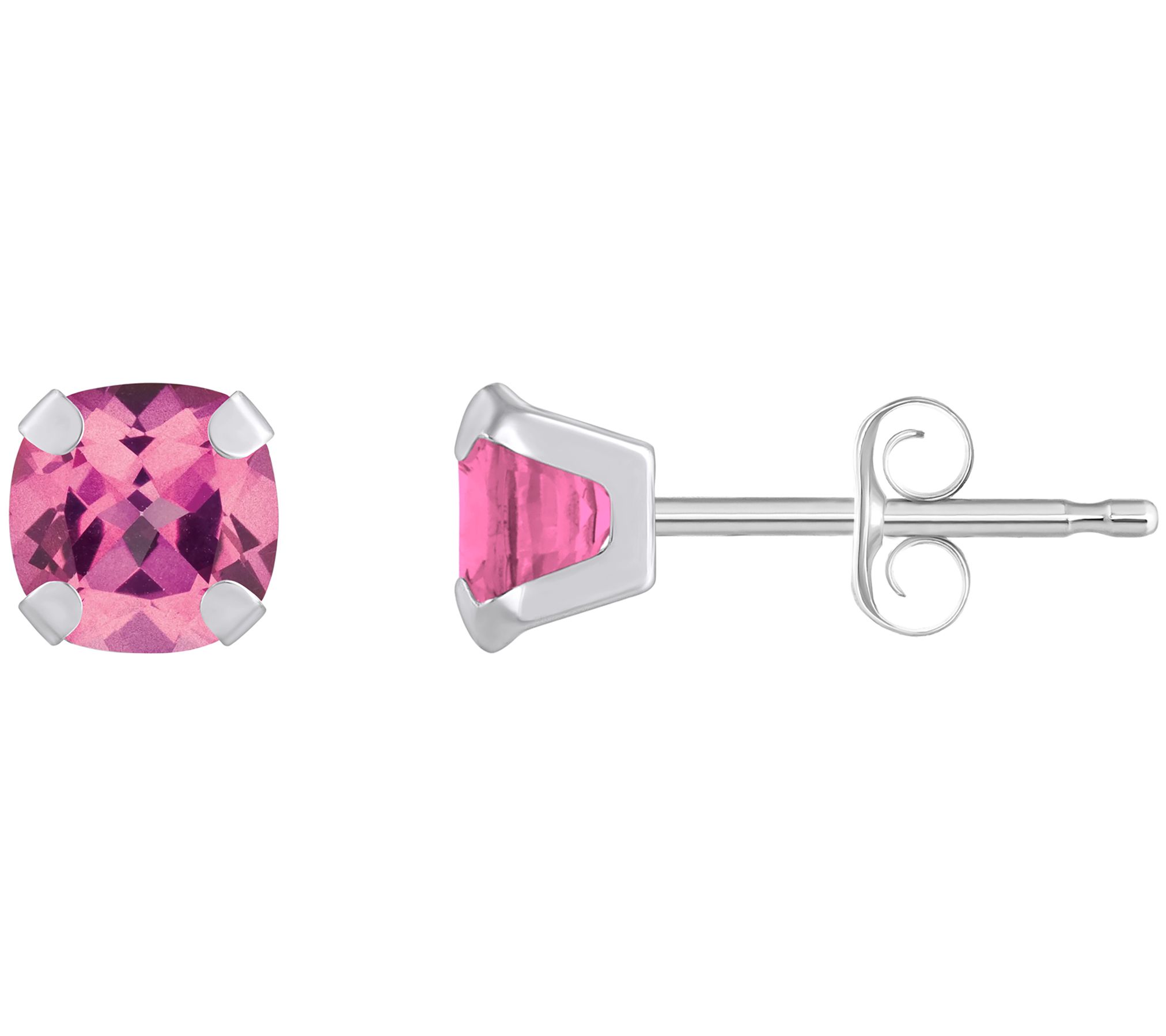 Affinity Gems Cushion Gemstone Stud Earrings, 10K White Gold