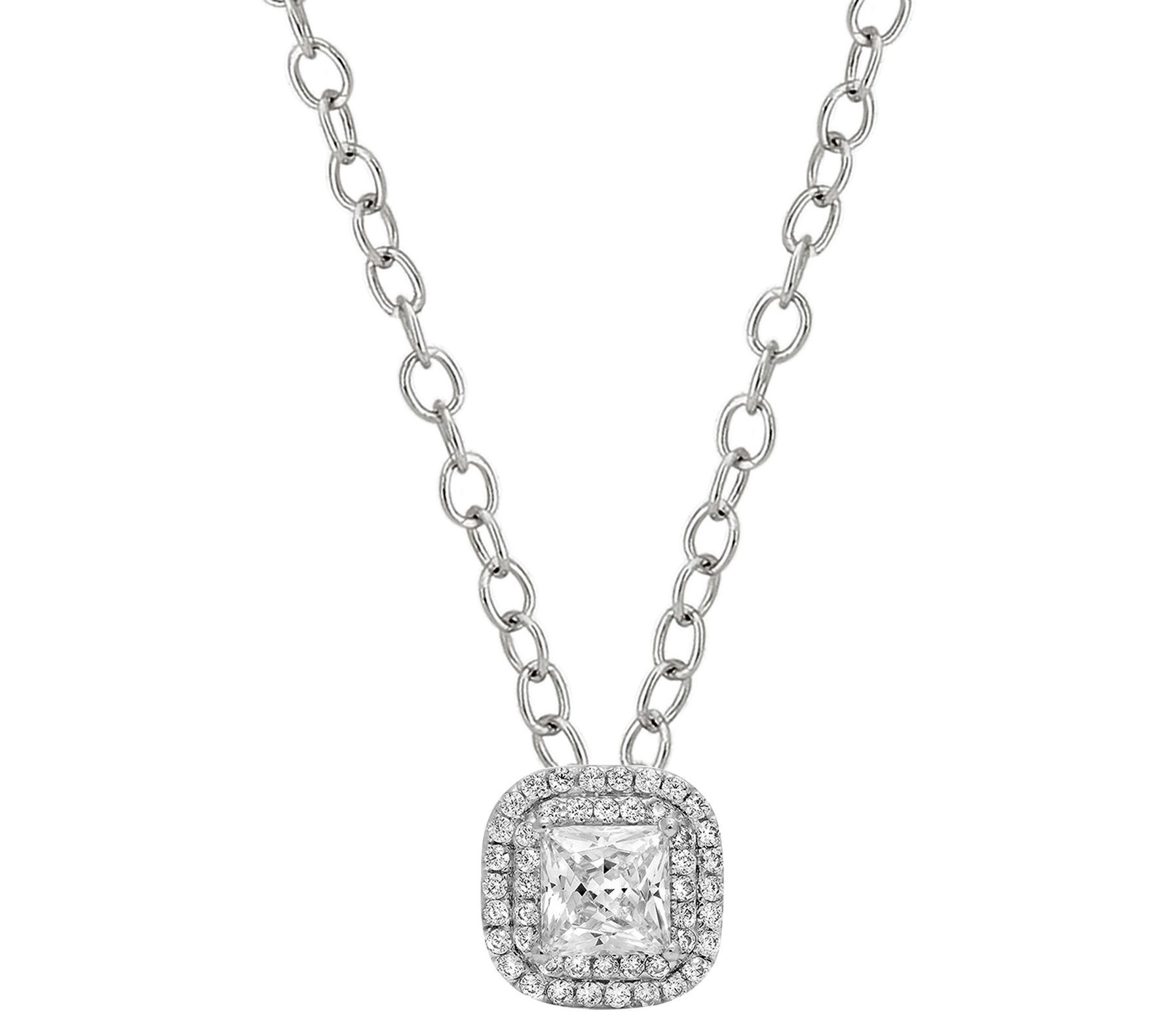 Diamonique 2.15 cttw Halo Pendant w/ Chain, Sterling Silver - QVC.com