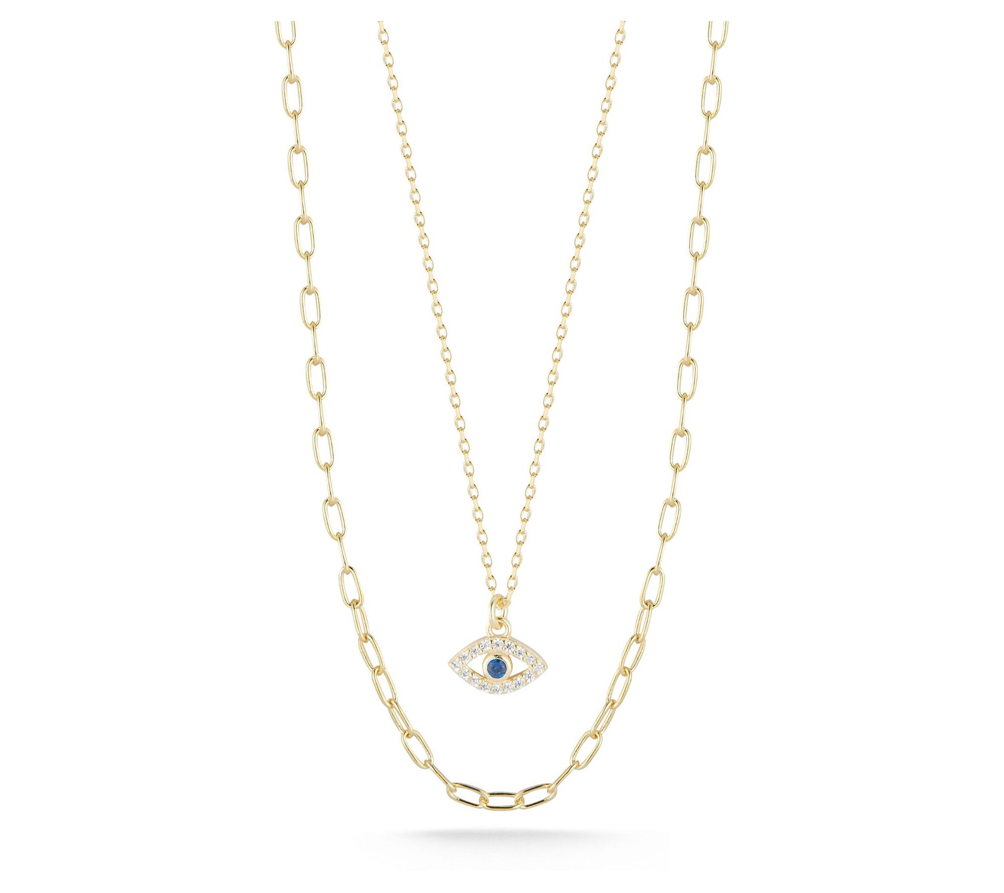 Sterlina Silver Evil Eye Double Chain Necklace,Sterling