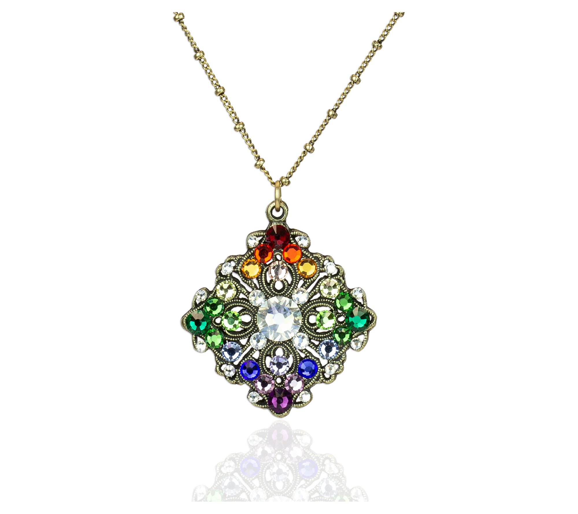 Anne Koplik Rainbow Crystal Filigree Diamond Pendant w/ Chain