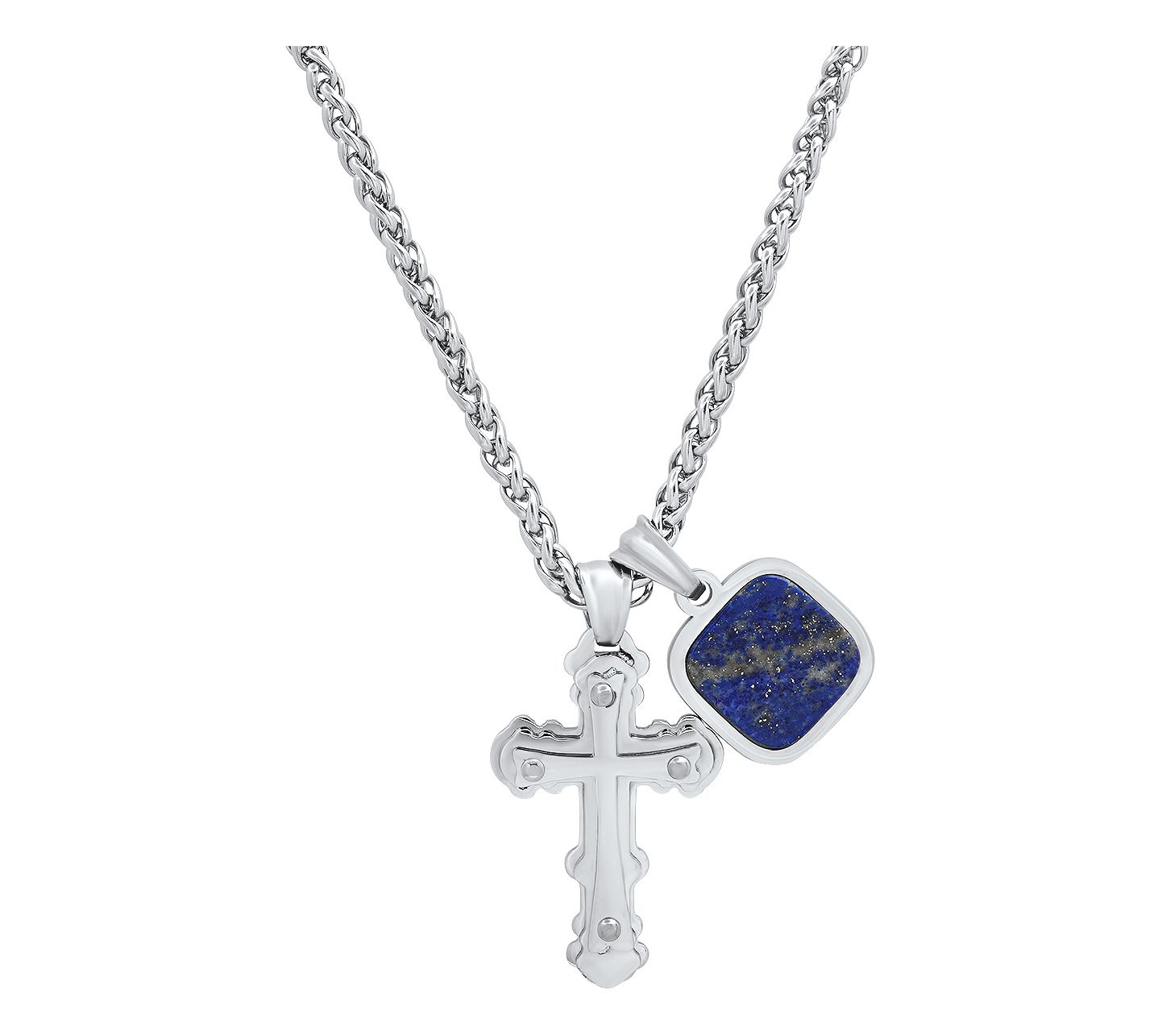 Steel By Design Men's Gemstone Charm & Cross Pendant w/ Chain