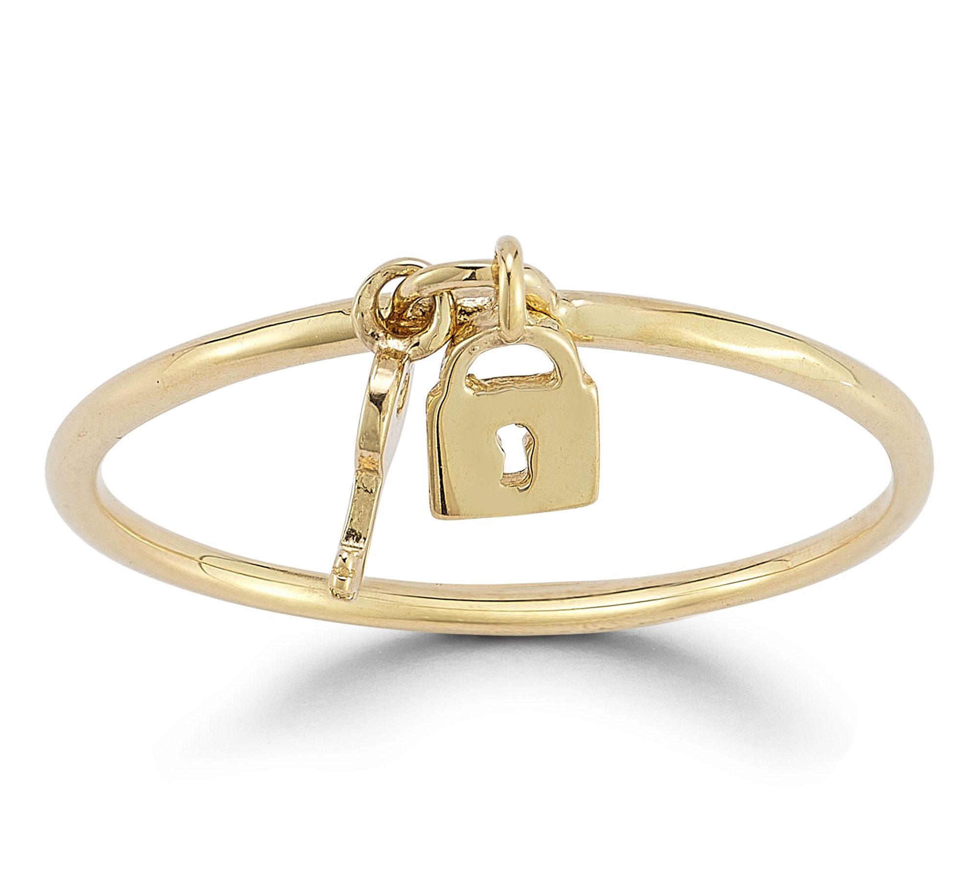 Italian Gold Lock and Key Charm Ring, 14K