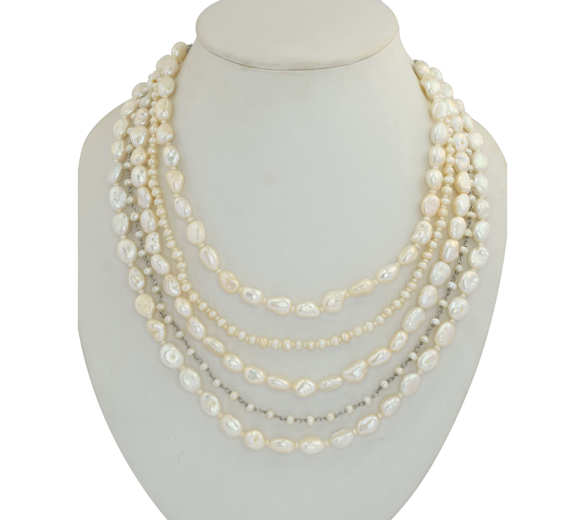Sterling Silver Cultured Pearl Layered Strand Necklace