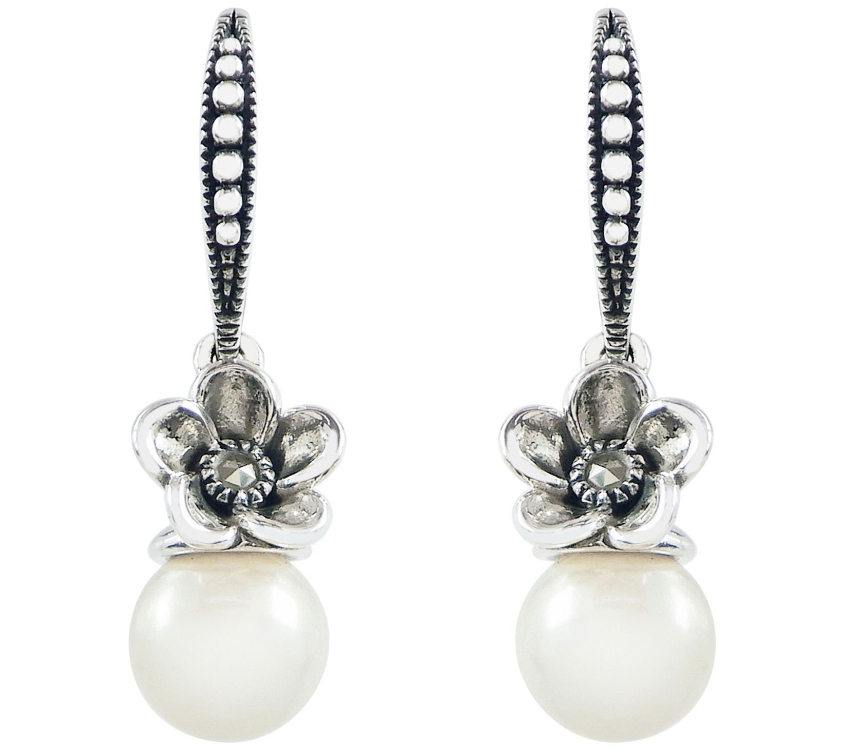 Suspicion Sterling Silver Cultured Pearl & Marcasite Earrings