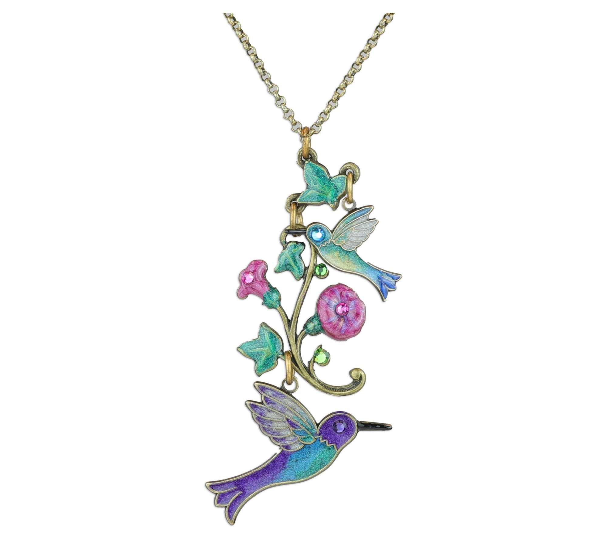 Anne Koplik Crystal Hummingbird & Floral Vine Necklace