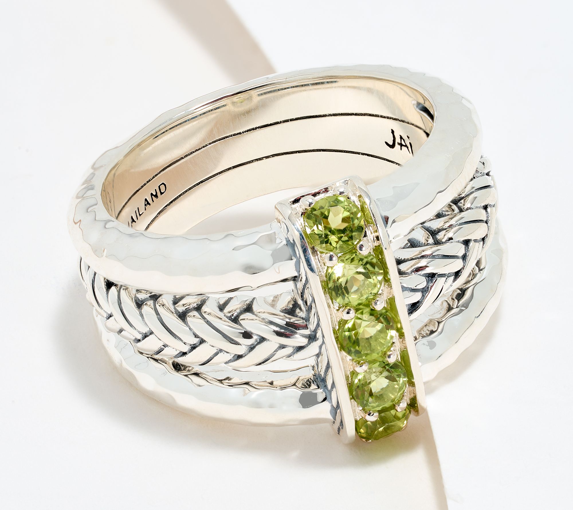 JAI Sterling Silver Legacy Woven Texture Pave Gemstone Ring