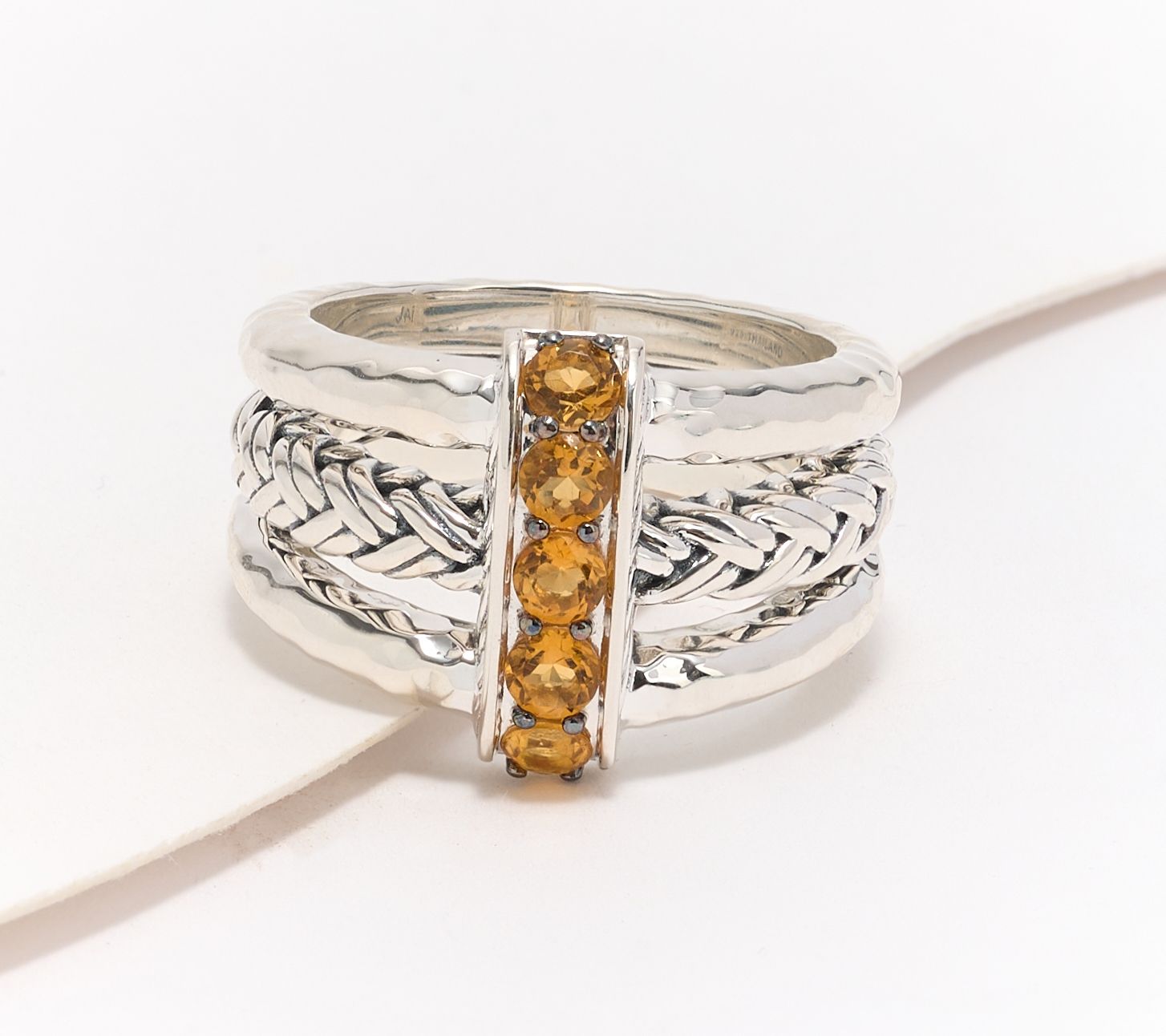 JAI Sterling Silver Legacy Woven Texture Pave Gemstone Ring