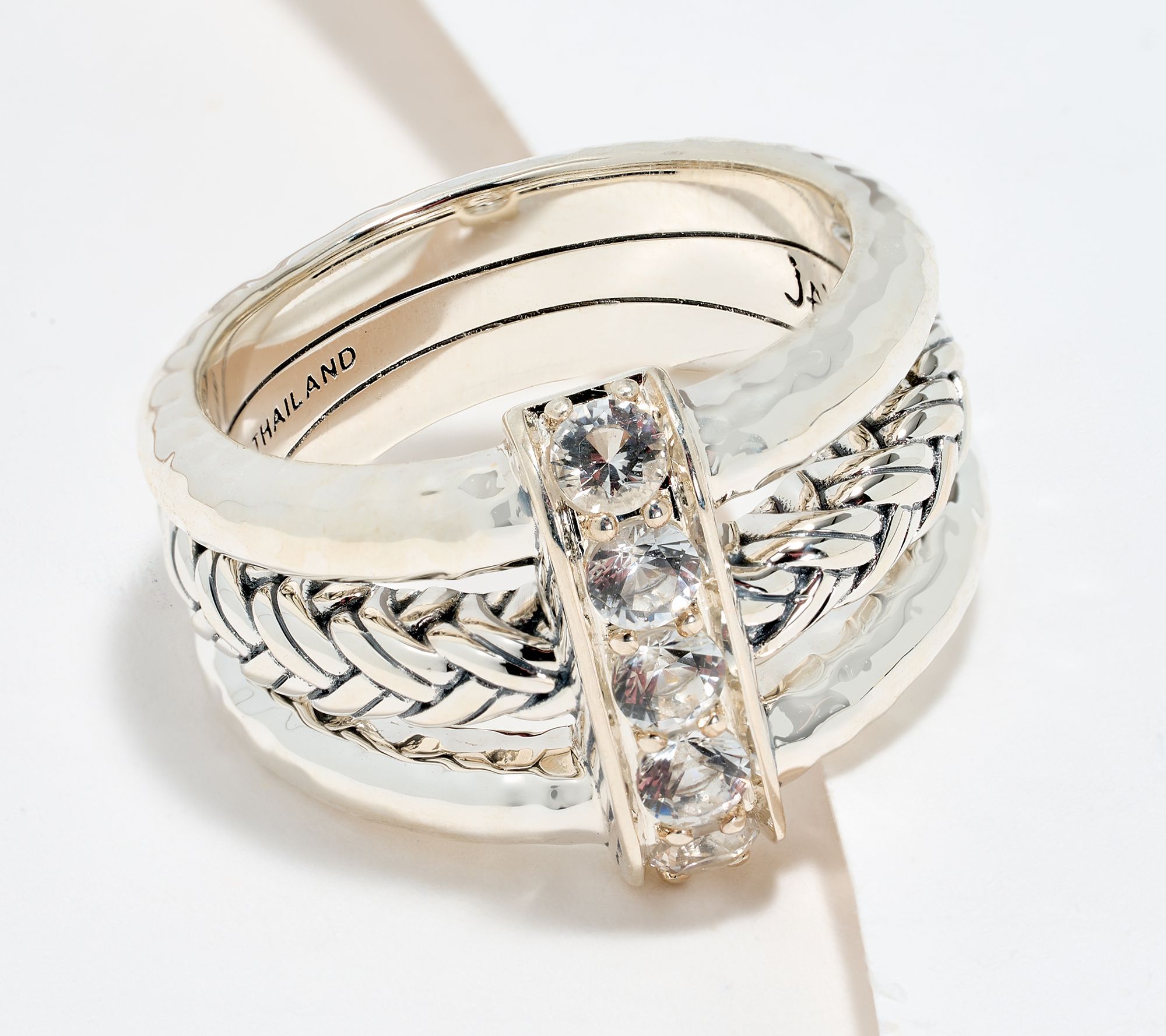 JAI Sterling Silver Legacy Woven Texture Pave Gemstone Ring