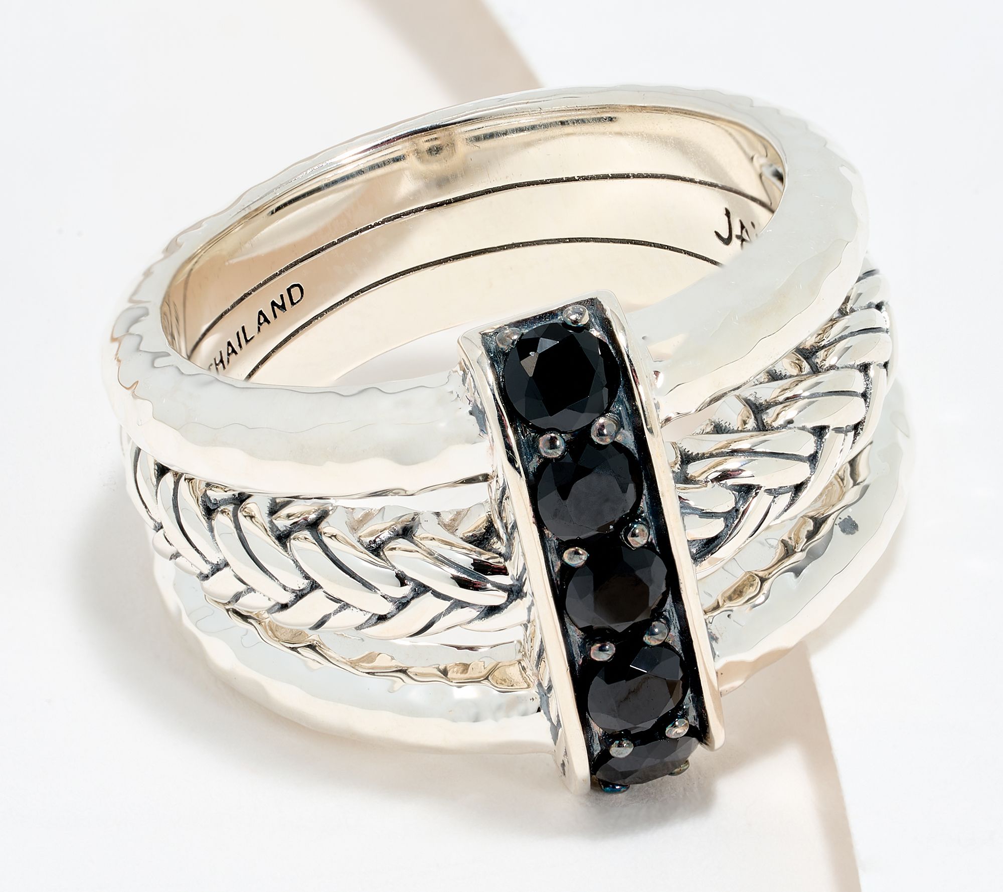 JAI Sterling Silver Legacy Woven Texture Pave Gemstone Ring