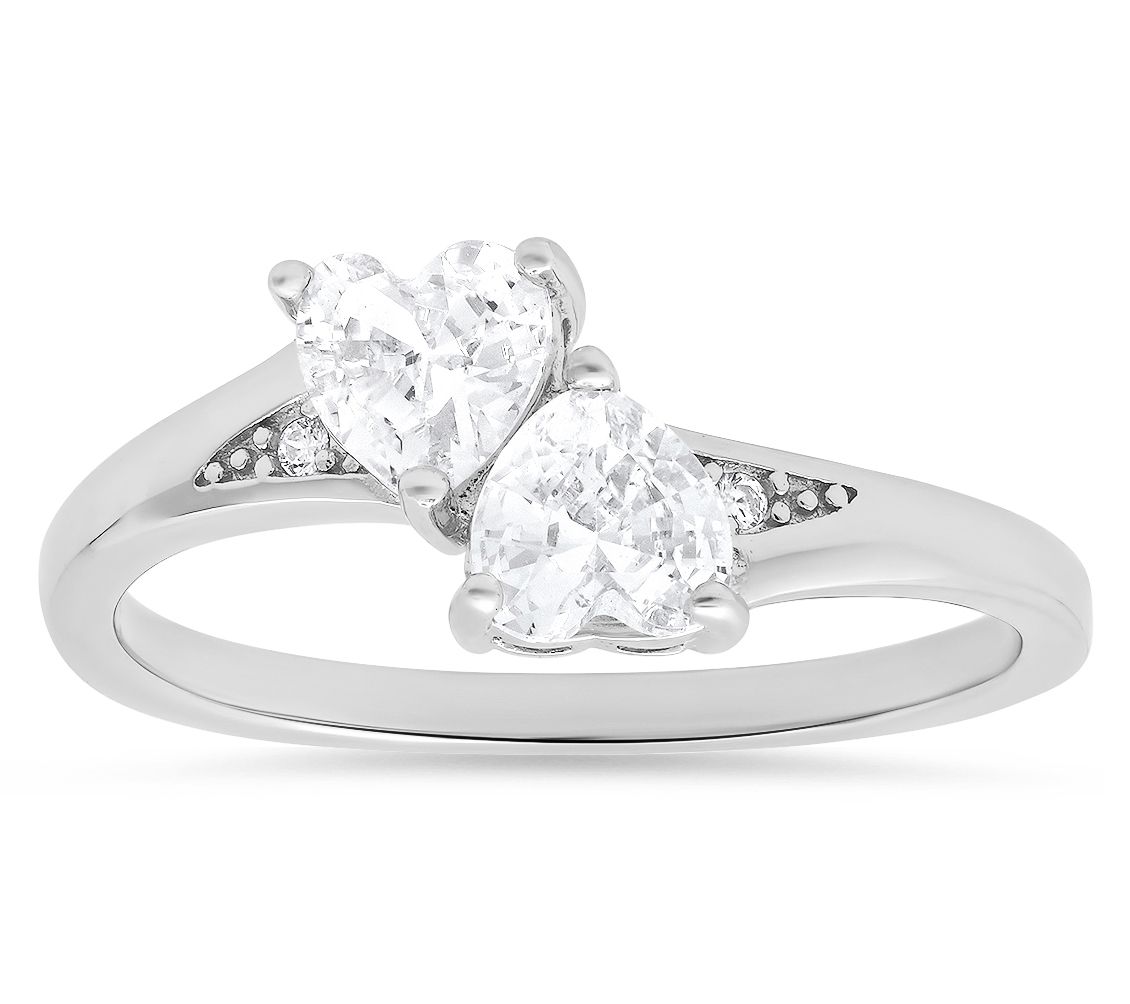 Diamonique Double Heart Ring, Sterling Silver
