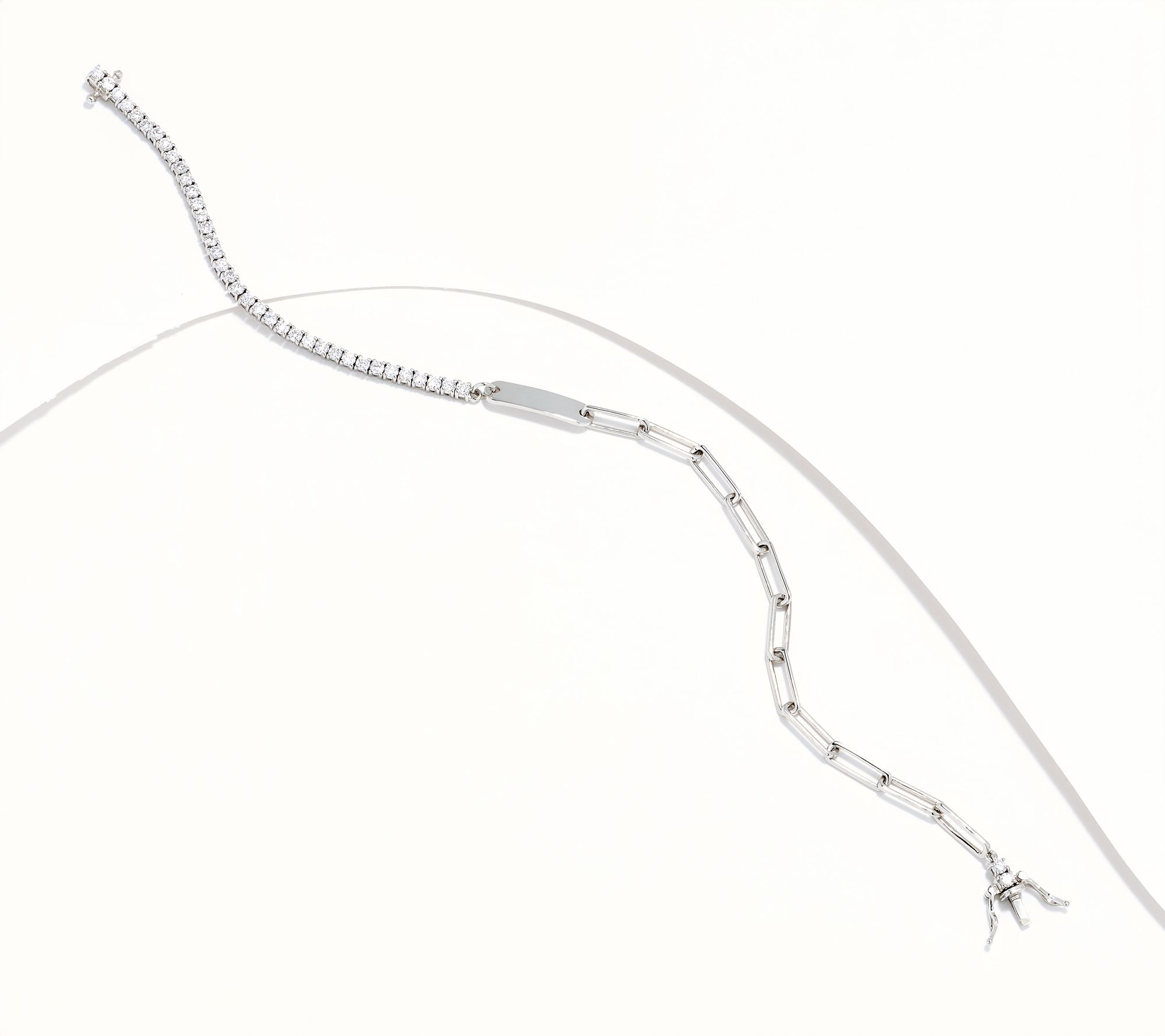 Wove Personalized Half Tennis Half Paperclip Bracelet, 14K