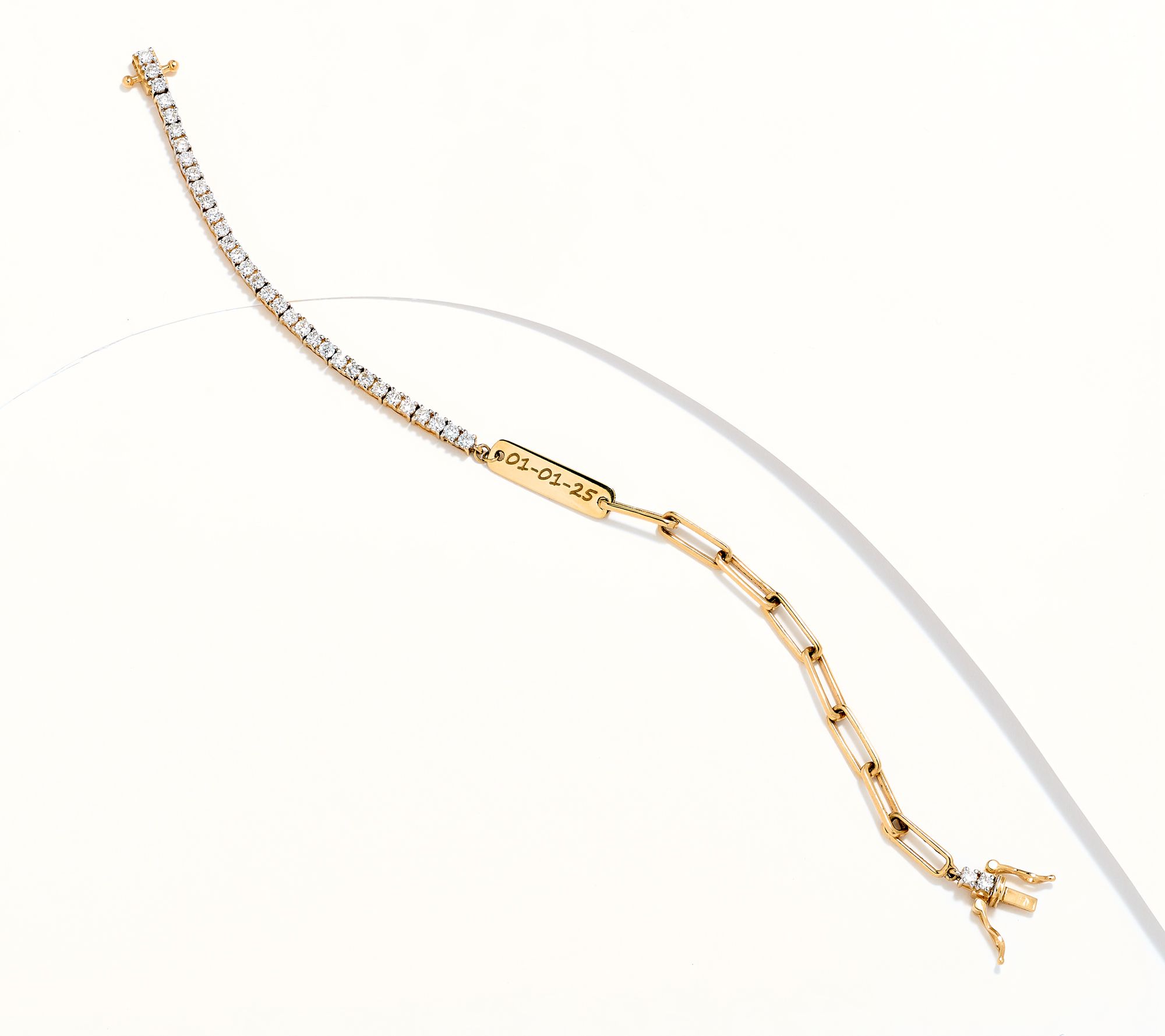 Wove Personalized Half Tennis Half Paperclip Bracelet, 14K
