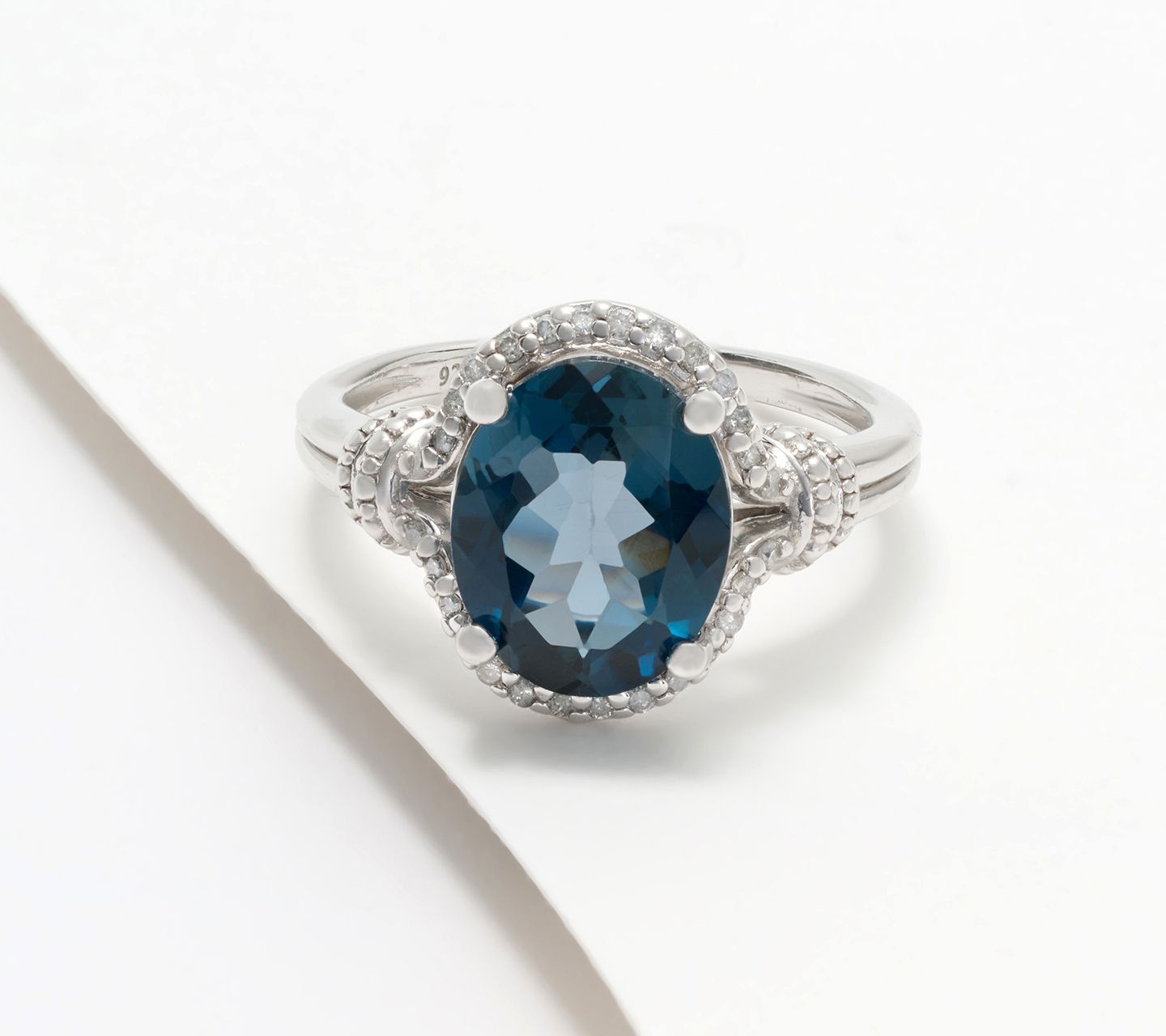 Affinity Gems London Blue Topaz & Diamond Oval Cut Ring, Sterling